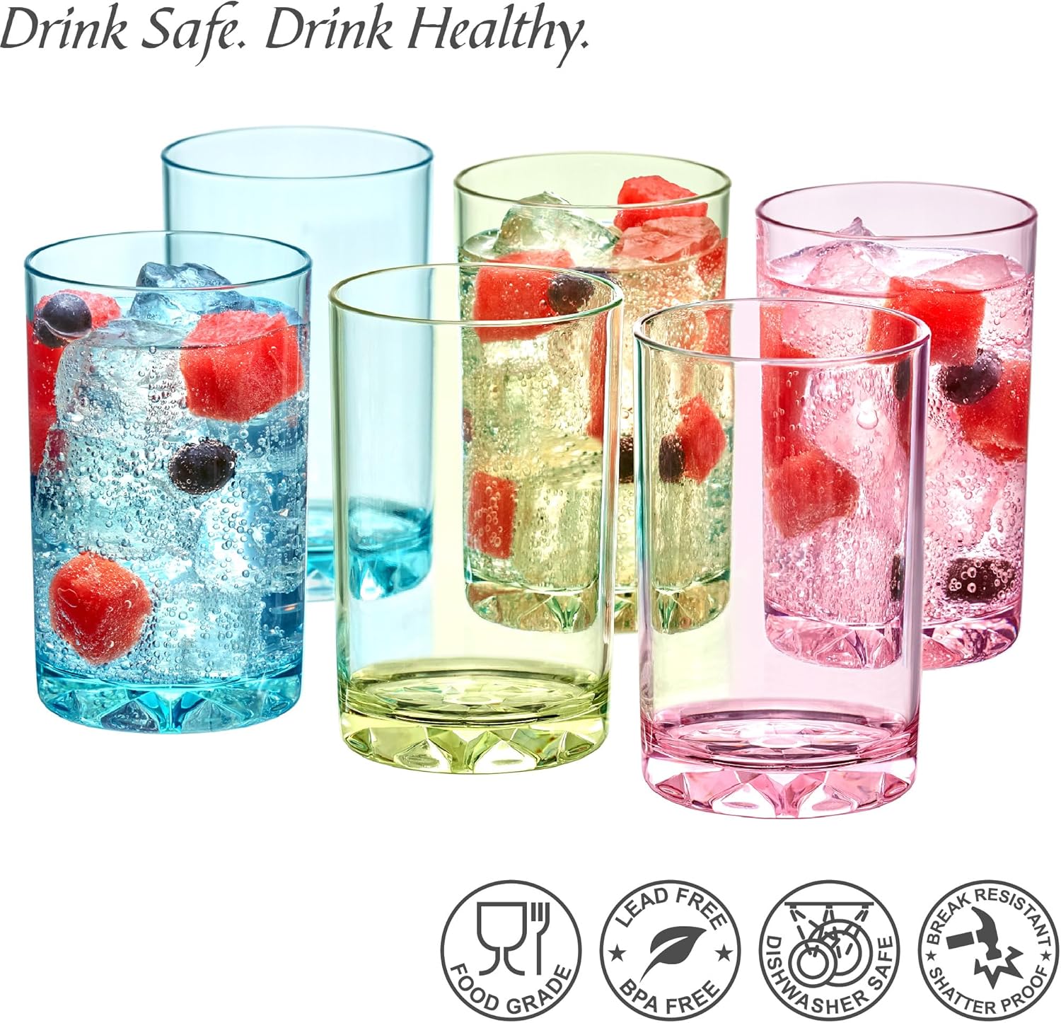Amazing Abby – Liberty – Vasos de plástico de 10 onzas (juego de 6), vasos de plástico reutilizables de varios colores, sin BPA, inastillables,
