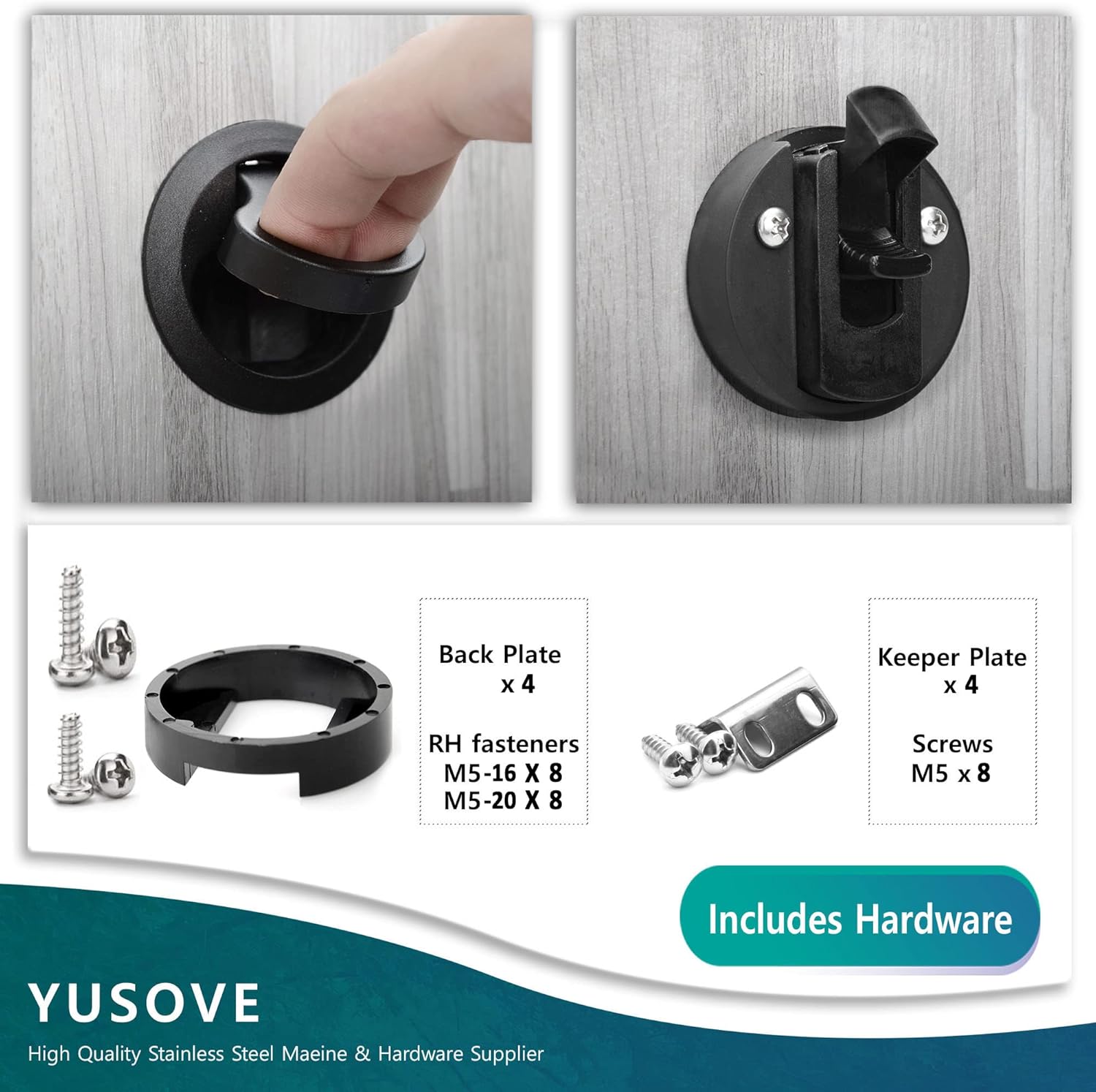 YUSOVE Pestillo de plástico negro de 2 pulgadas, para escotilla de cubierta marina, pestillo de arrastre para puerta de cubierta marina, pestillo