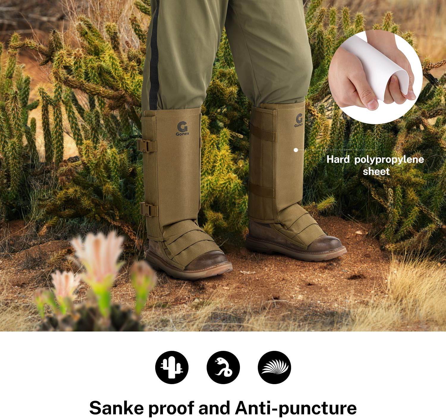 Gonex Polainas de serpiente, protectores de serpientes impermeables, protección contra mordeduras de serpiente para piernas inferiores, polainas a
