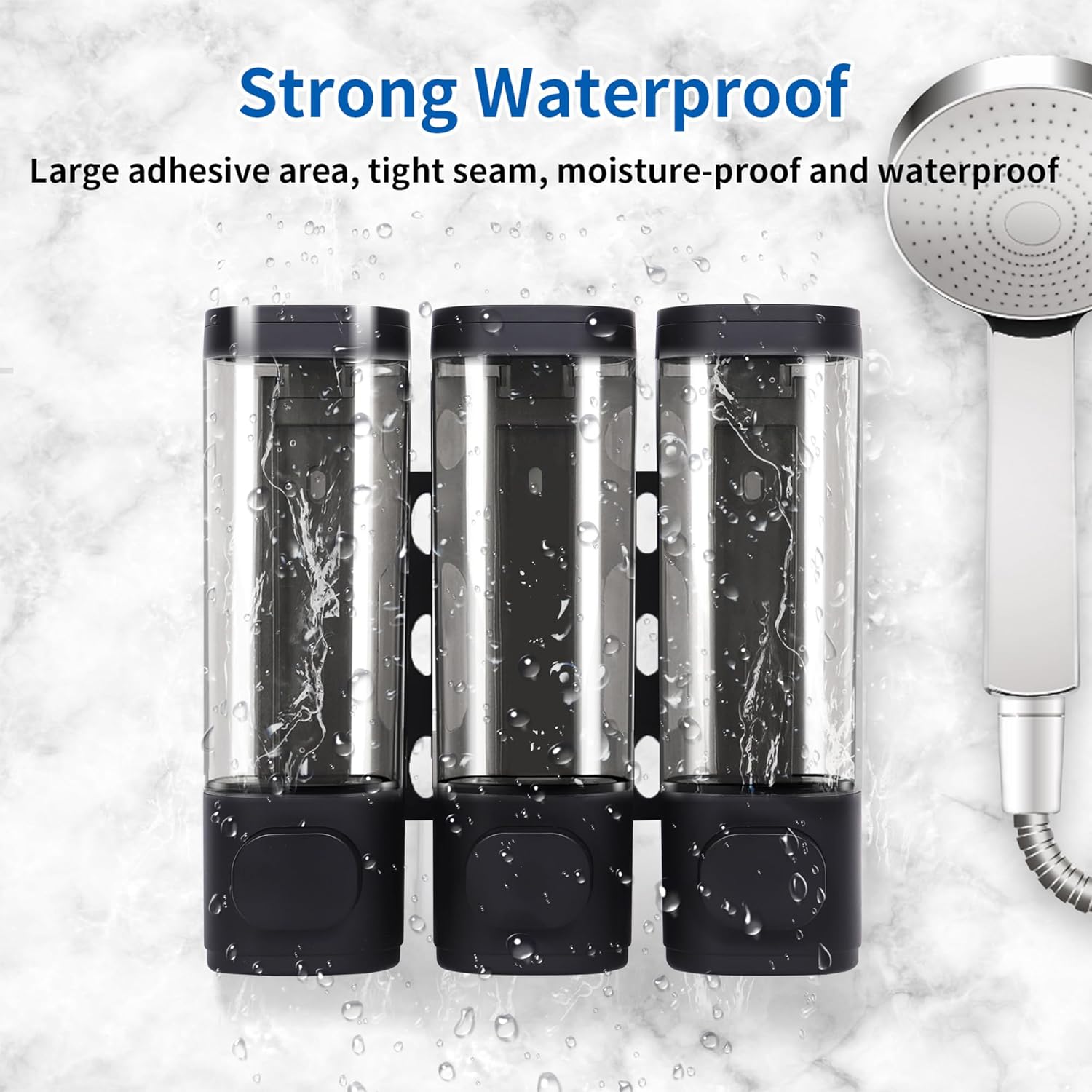 Dispensador de jabón de champú de 3 cámaras para ducha montado en la pared y dispensador de acondicionador sin taladro, perfecto para baño, cocina,