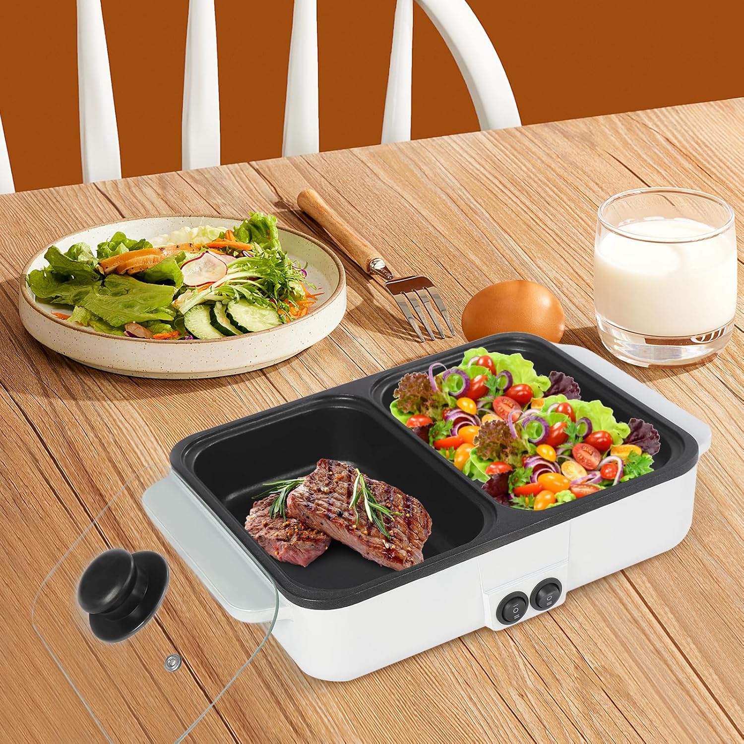 Olla caliente con parrilla, olla caliente eléctrica y sartén, olla Shabu Shabu con parrilla, olla y plancha antiadherente 2 en 1, control de