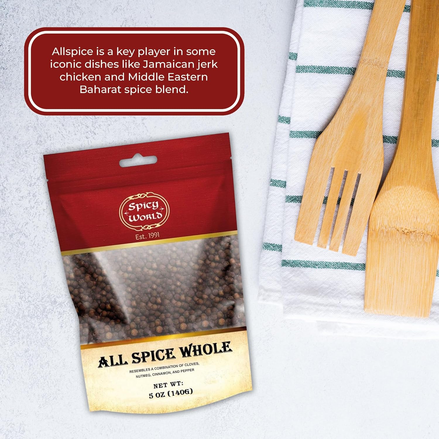 Spicy World – Bolsa de bayas enteras de pimienta de Jamaica de 5 onzas  All Spice Pimento Jamaica Pepper para cocinar y condimentar  Baya versátil