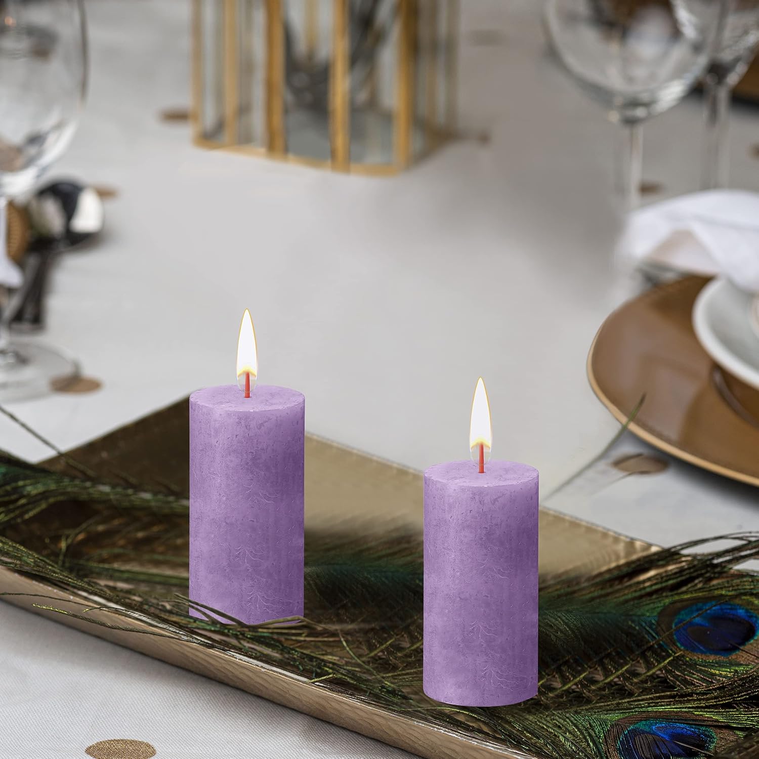 BOLSIUS Paquete de 4 velas rústicas de pilar violeta vibrante (púrpura), 2 x 4 pulgadas, calidad europea premium, incluye cera natural a base de