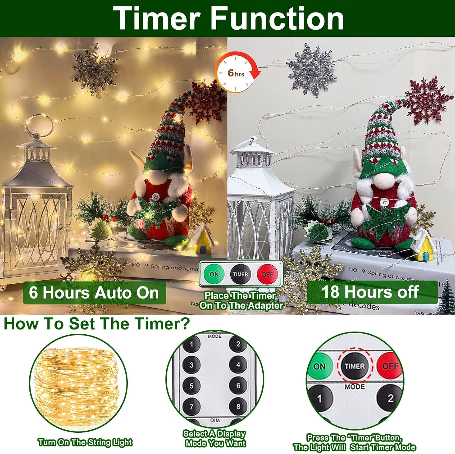 2 Pack & Timer  Total 240 LED Fairy String Lights,Battery Powered Copper Fairy Lights with Waterproof,Remote Control,8 Flashing Modes,Wedding