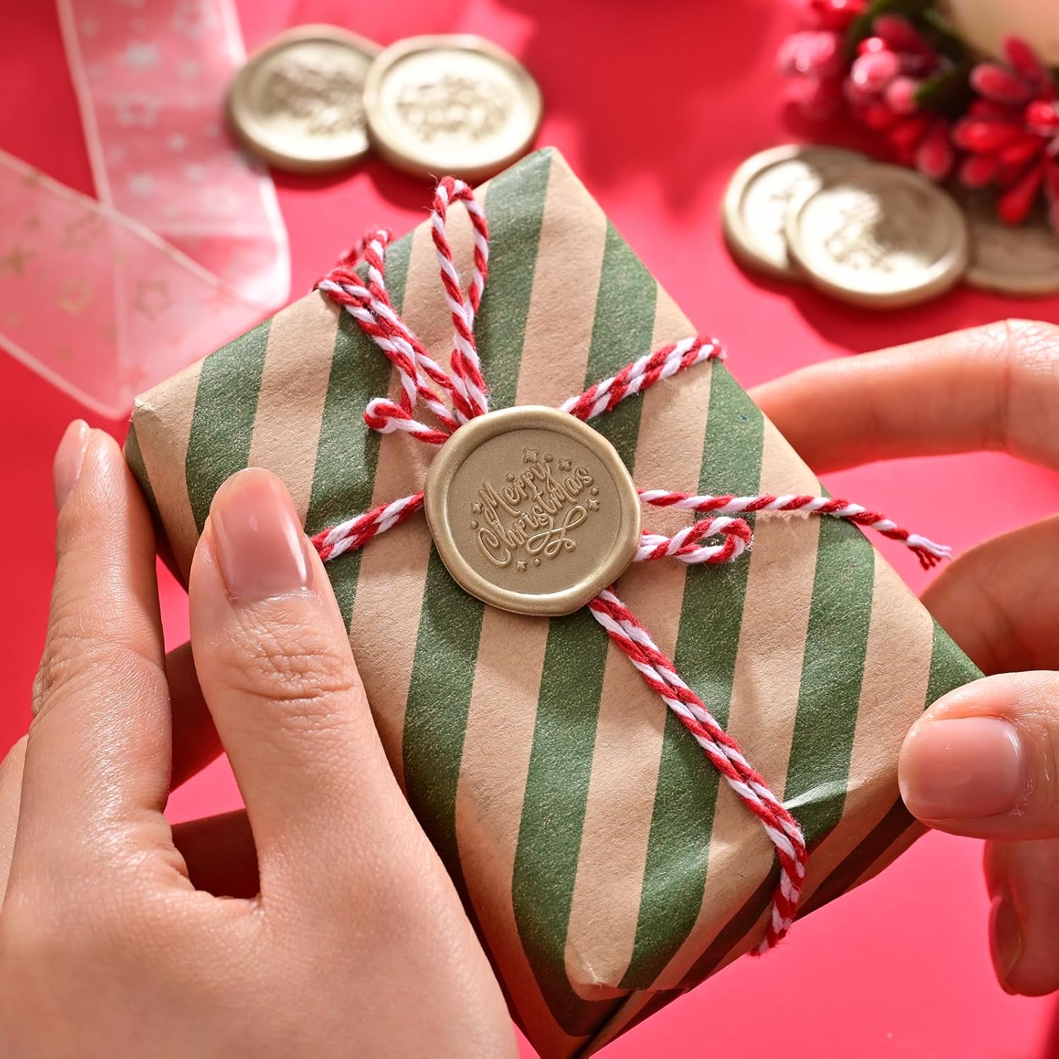 UNIQOOO Calcomanías de sello de cera de Navidad, calcomanías de sello de invitación de boda, 50 calcomanías autoadhesivas Prosecco Metallic Lignt
