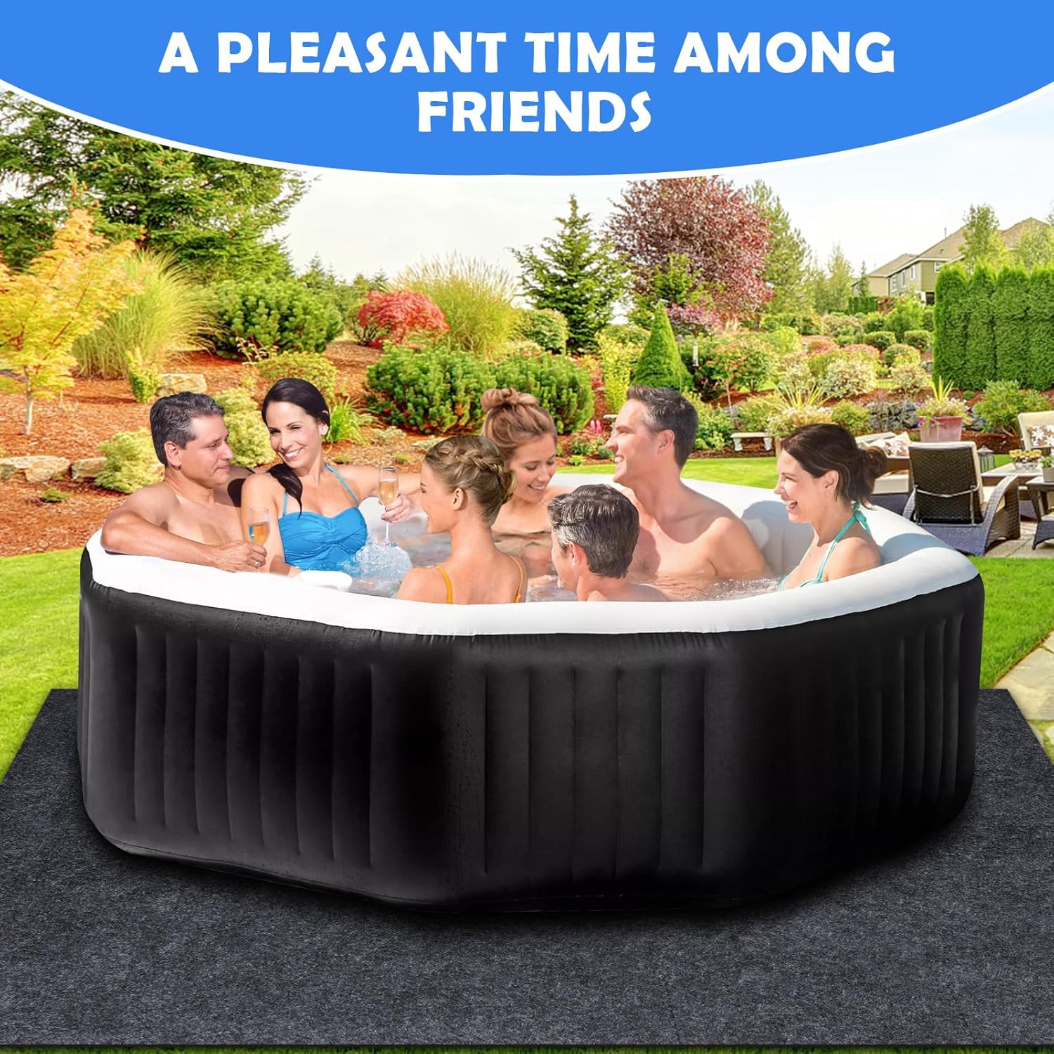 Tapete inflable extra grande para bañera de hidromasaje de 100 x 100 pulgadas, respaldo antideslizante impermeable, protector absorbente para suelo