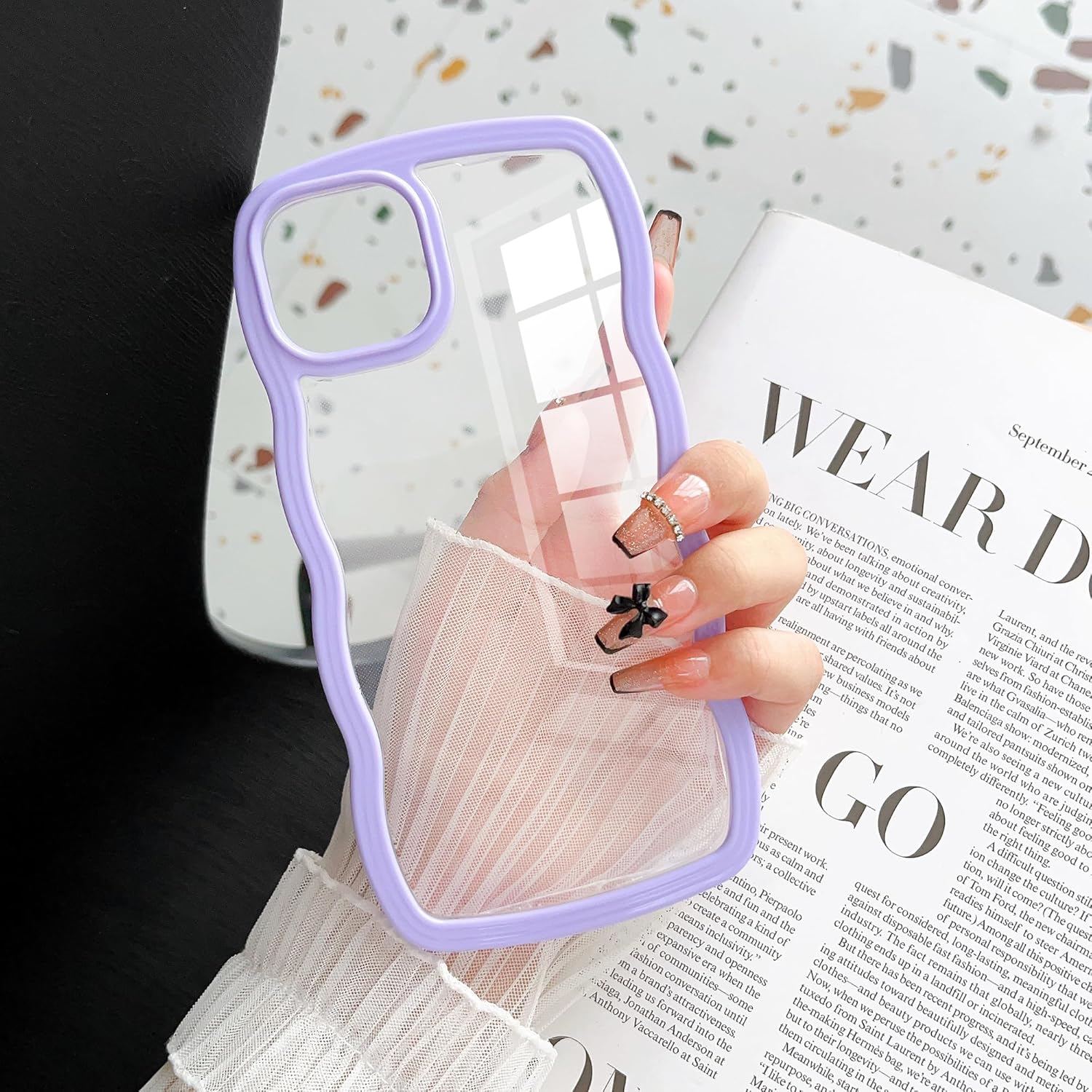 Jmltech Funda para iPhone 15 Plus, diseño femenino rizado, ondulado, transparente, de silicona, híbrido, a prueba de golpes, ultrafino, estético,