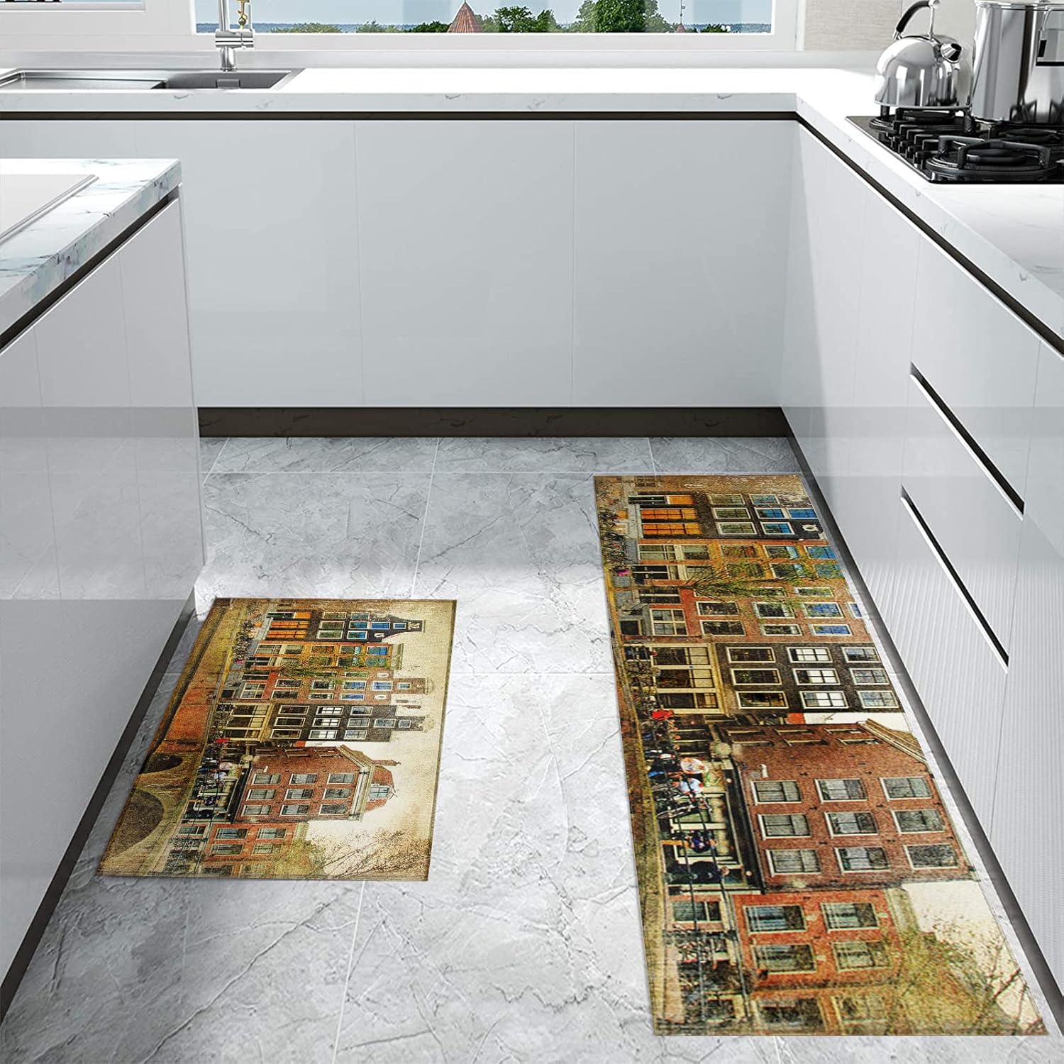 Womenfocus Tapete de cocina, tapete de cocina vintage Amsterdam, tapete de cocina para piso, tapete antifatiga, tapete de cocina antideslizante y