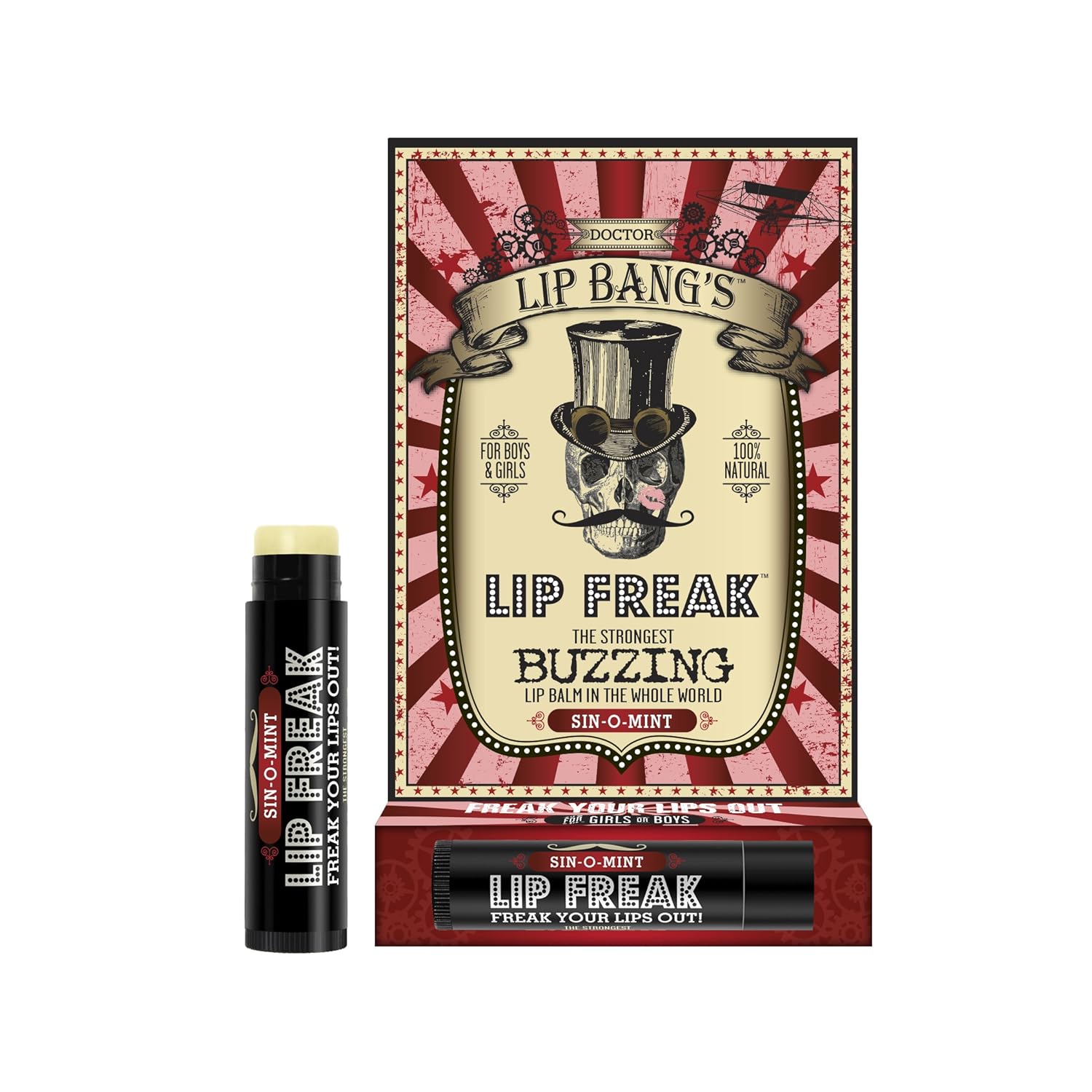 Doctor Lip Bang’s Bálsamo labial BUZZING  Lip Freak  100% natural  Libre de crueldad  Freak labial saborizado (Sin-O-Mint)
