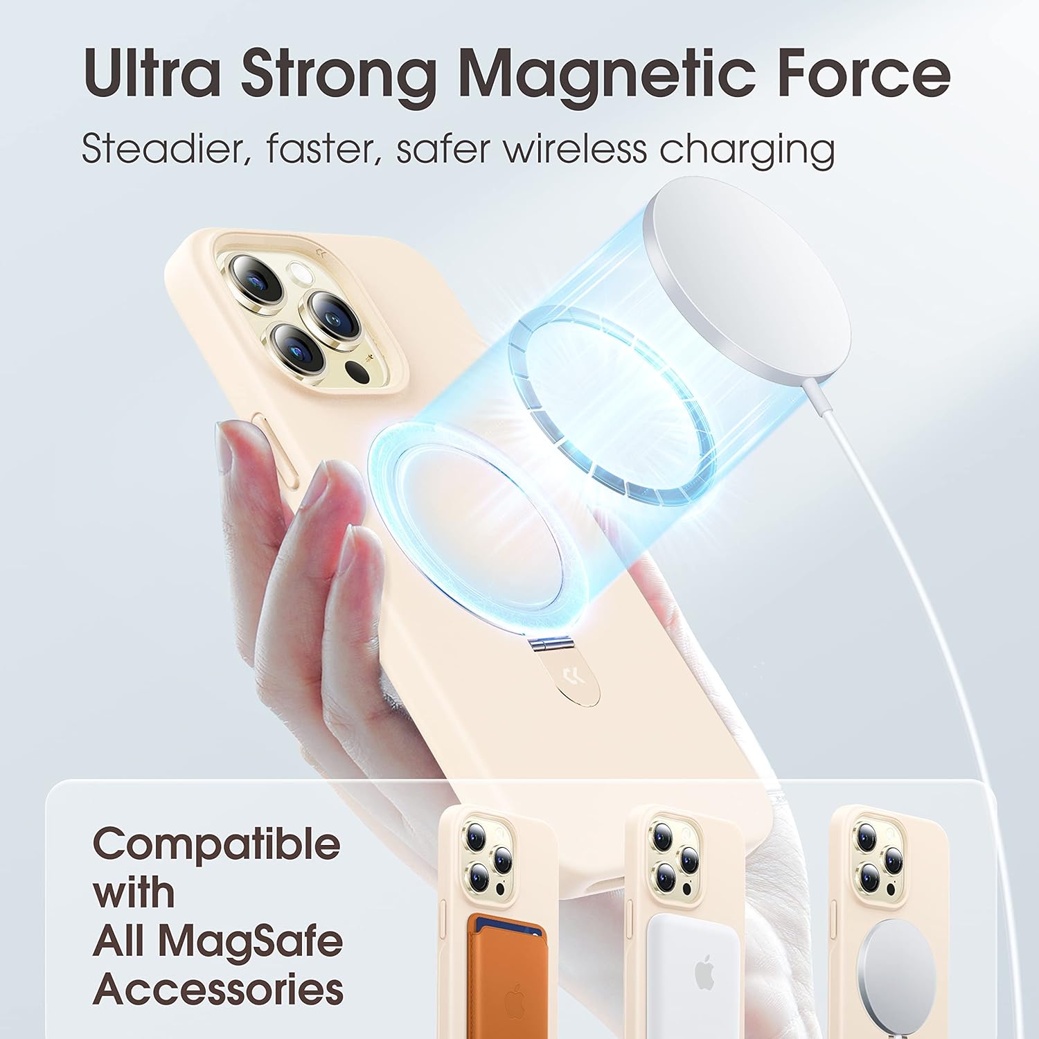 CASEKOO Funda para iPhone 14 Pro Max con soporte invisible compatible con MagSafe silicona antiestática sin polvo Funda protectora antideslizante
