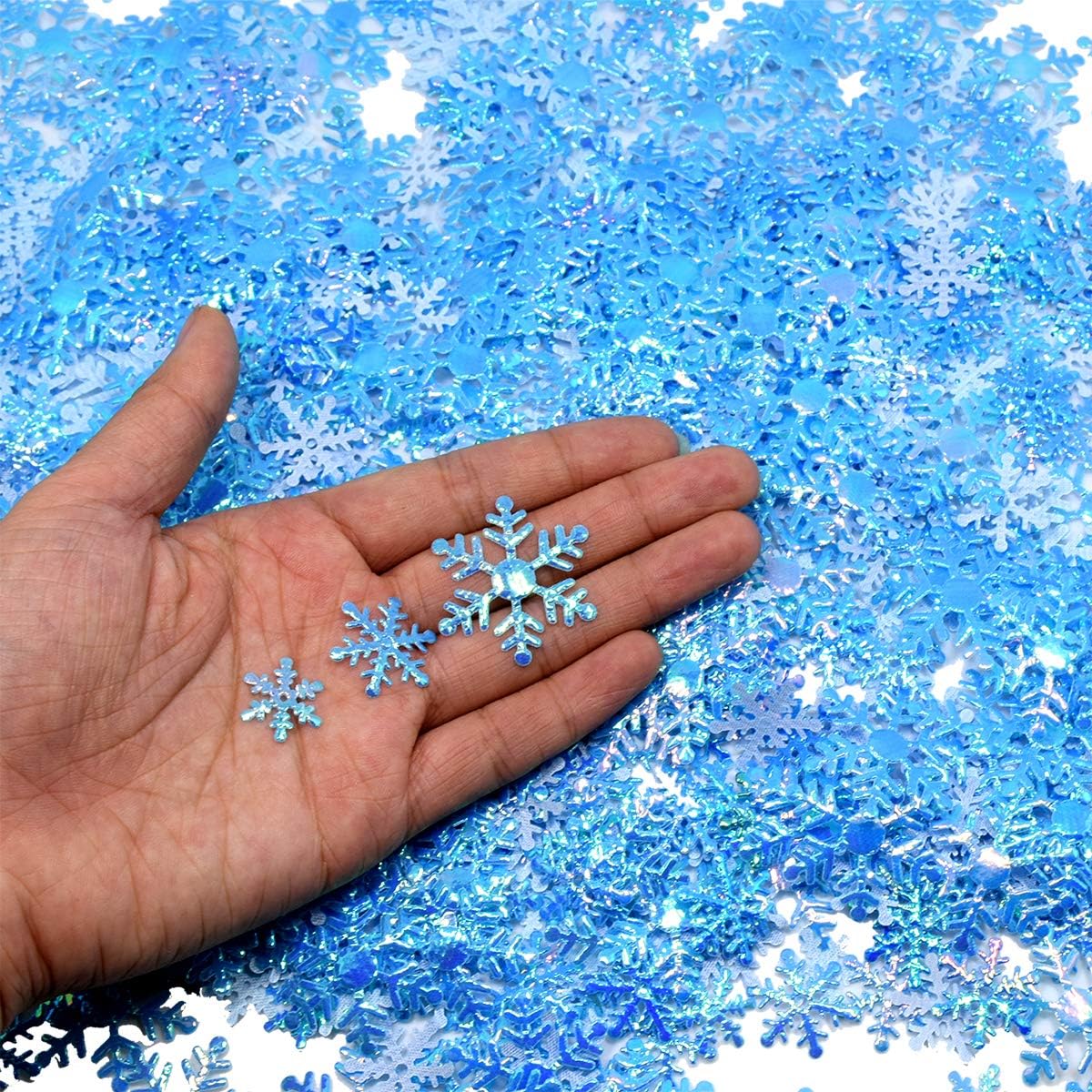 750 piezas de confeti de copos de nieve para Navidad, país de las maravillas de invierno, fiesta congelada, color azul con acabado iridiscente
