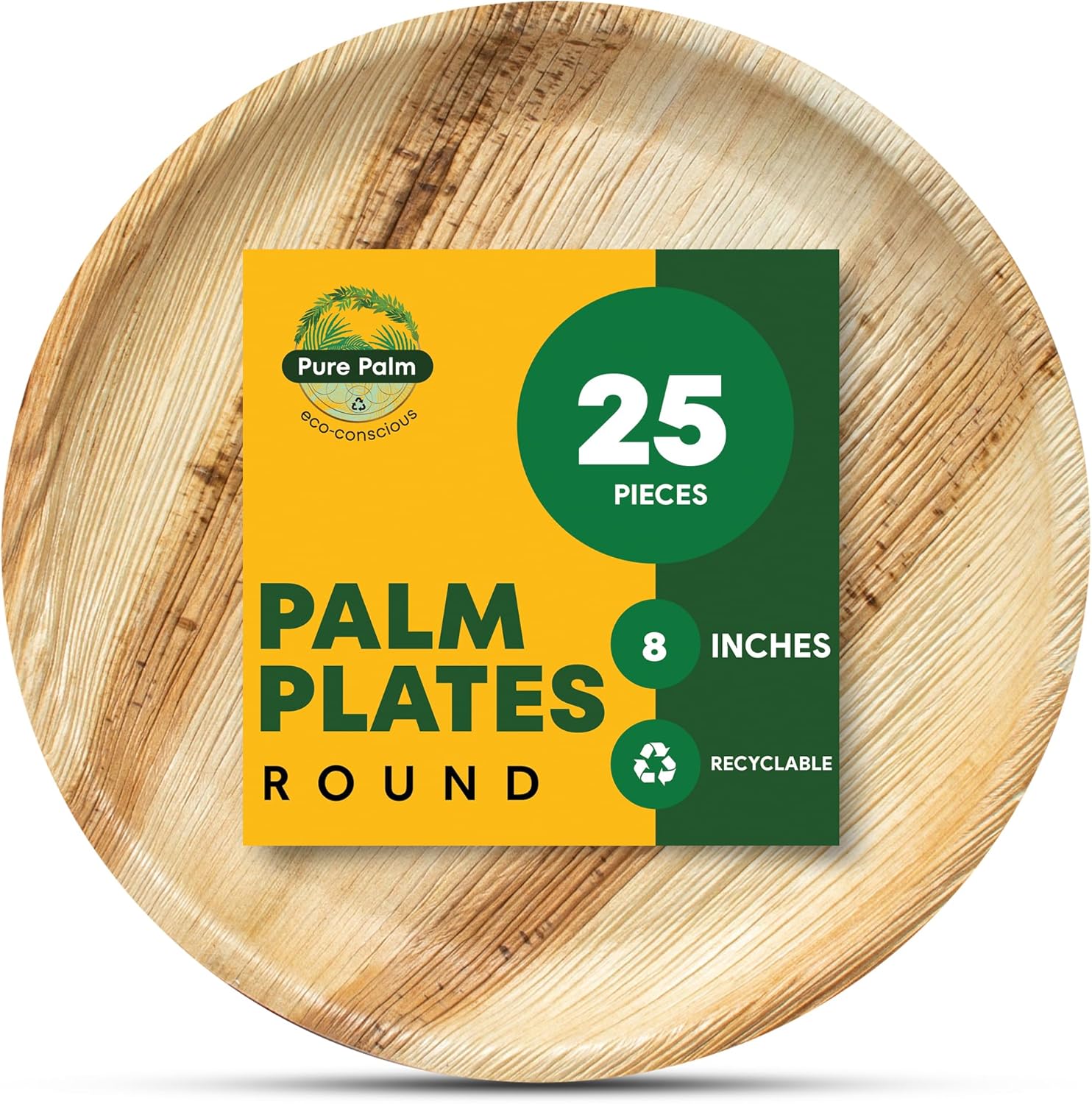 Platos de fiesta de 8 pulgadas, platos de hoja de palma, platos biodegradables, 25 piezas, bonitos platos desechables redondos y redondos, con