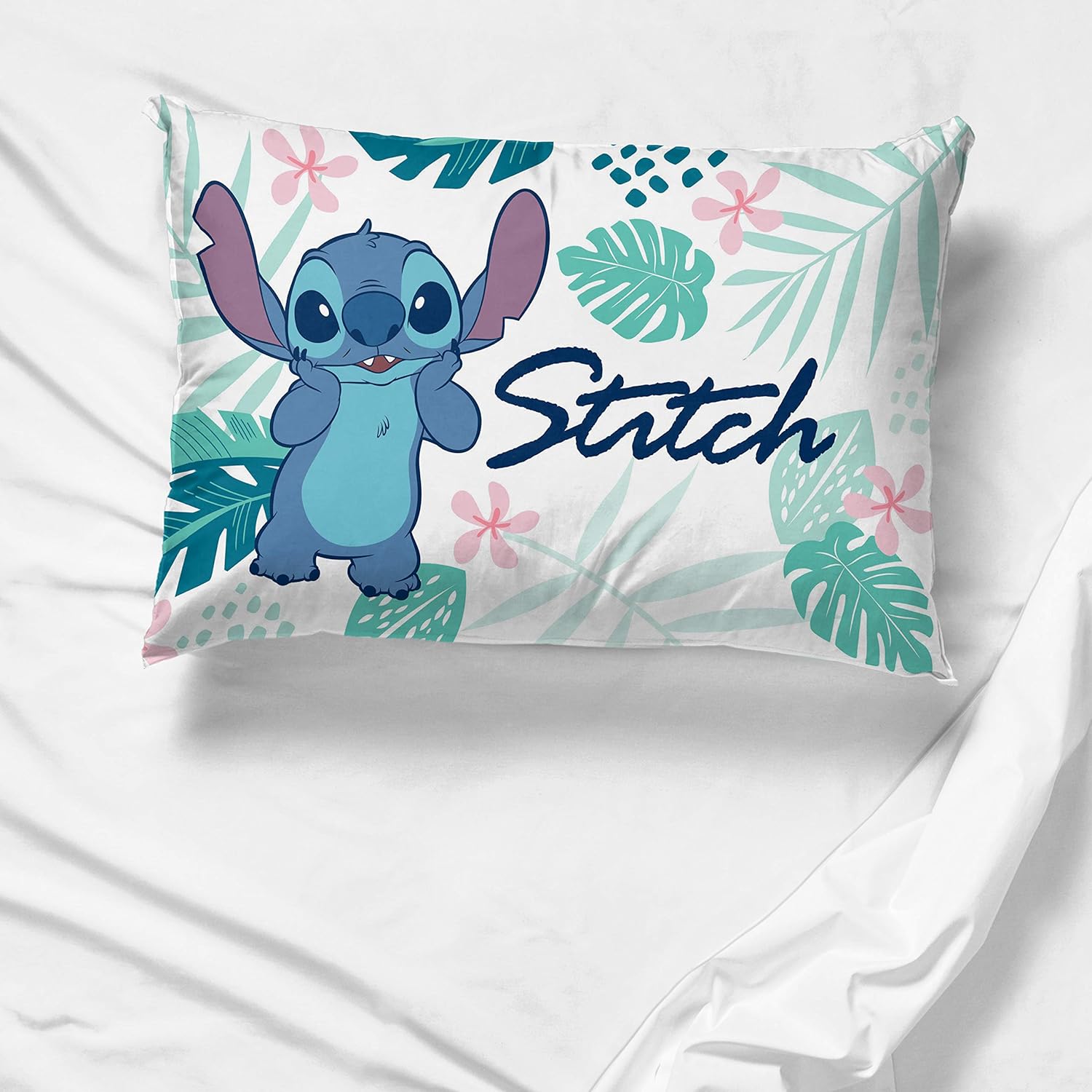 Disney Lily y Stitch Misty Palm – Paquete de 2 fundas de almohada ropa de cama infantil supersuave de doble cara (producto oficial de Disney)