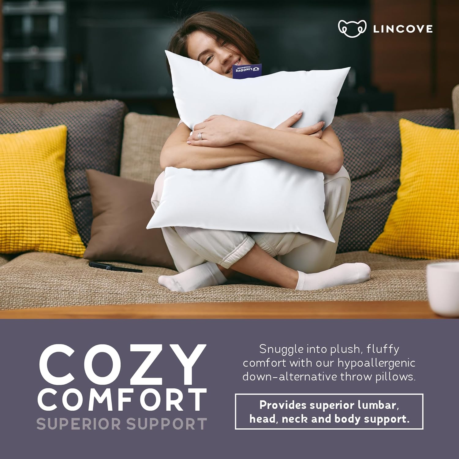 Lincove Euro – Almohada cuadrada de 18 x 18 pulgadas, fabricada en Canadá, funda 100% algodón, relleno alternativo al plumón, apto para veganos,