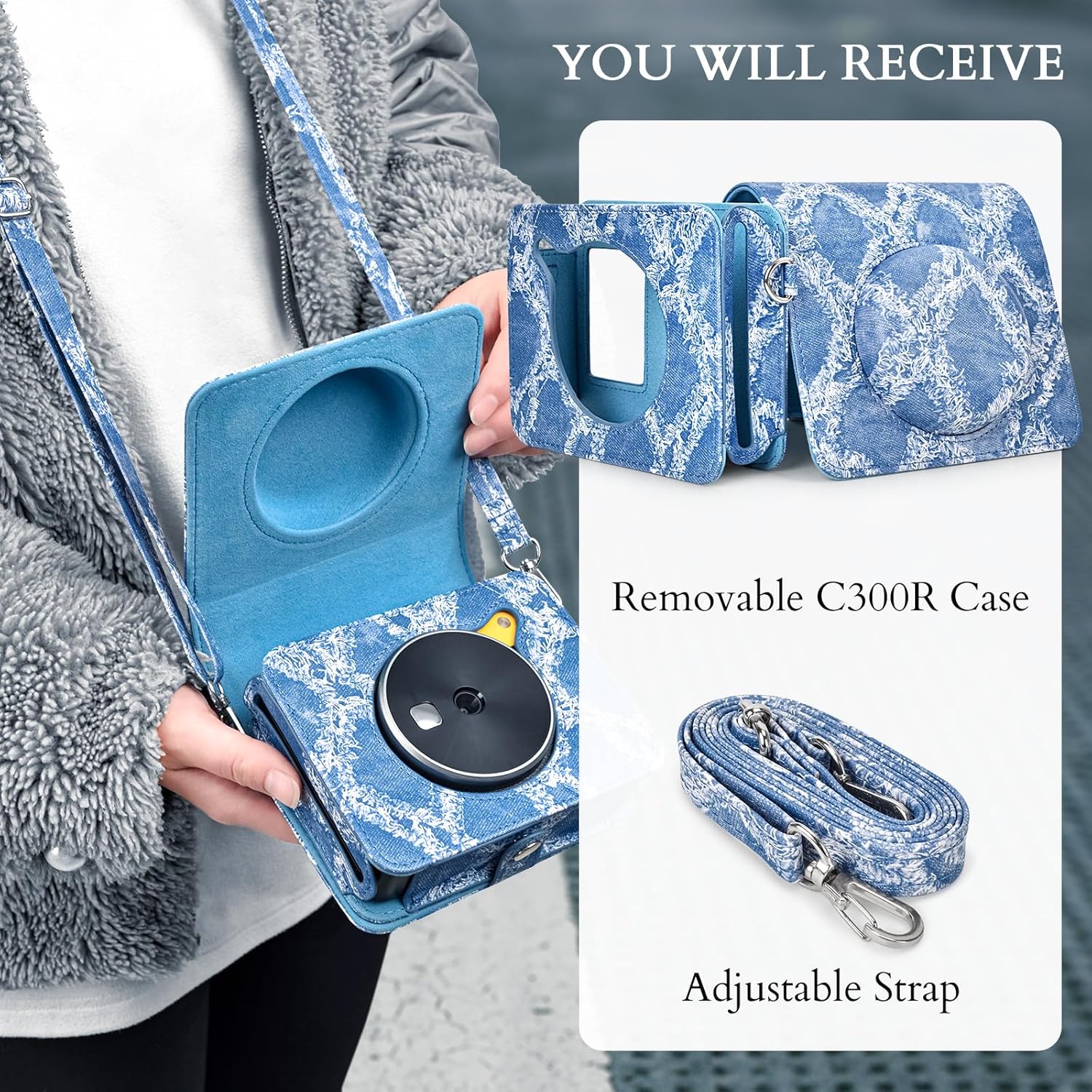 Rieibi Kodak Mini Shot 3 – Funda protectora de piel sintética para cámara Kodak Mini Shot 3 Retro C300R 2 en 1, impresora instantánea portátil con