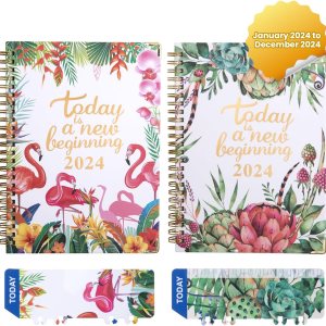 2 planificadores 2024 mensuales, semanales y diarios, 8.5 x 6.2 pulgadas, pestañas mensuales, encuadernación de doble alambre, agenda mensual de 2 planificadores 2024 mensuales, semanales y diarios, 8.5 x 6.2 pulgadas, pestañas mensuales, encuadernación de doble alambre, agenda mensual de
