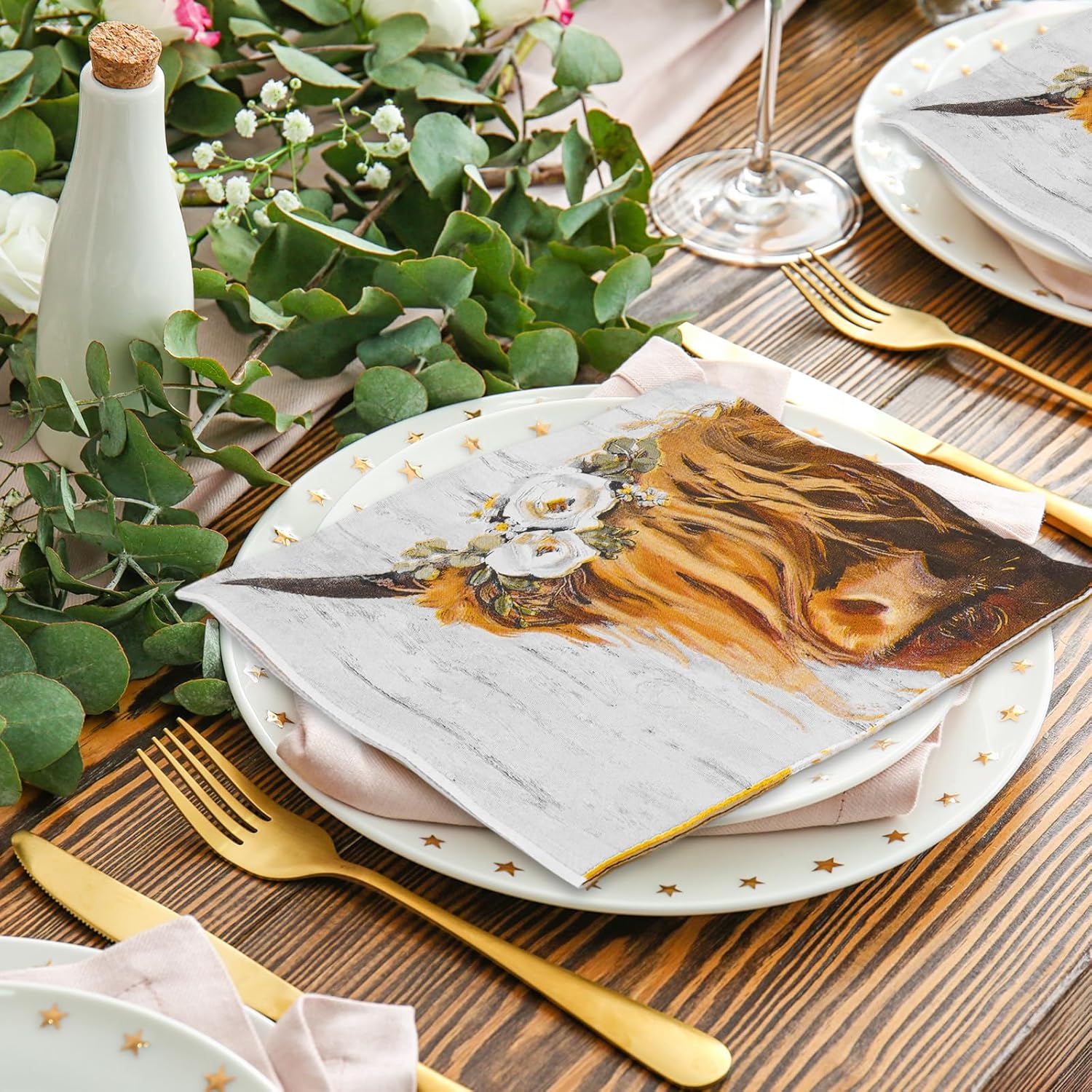 AnyDesign 80 servilletas de papel de vaca de las tierras altas, servilletas de almuerzo de vacas rústicas, servilletas de mano para el hogar,