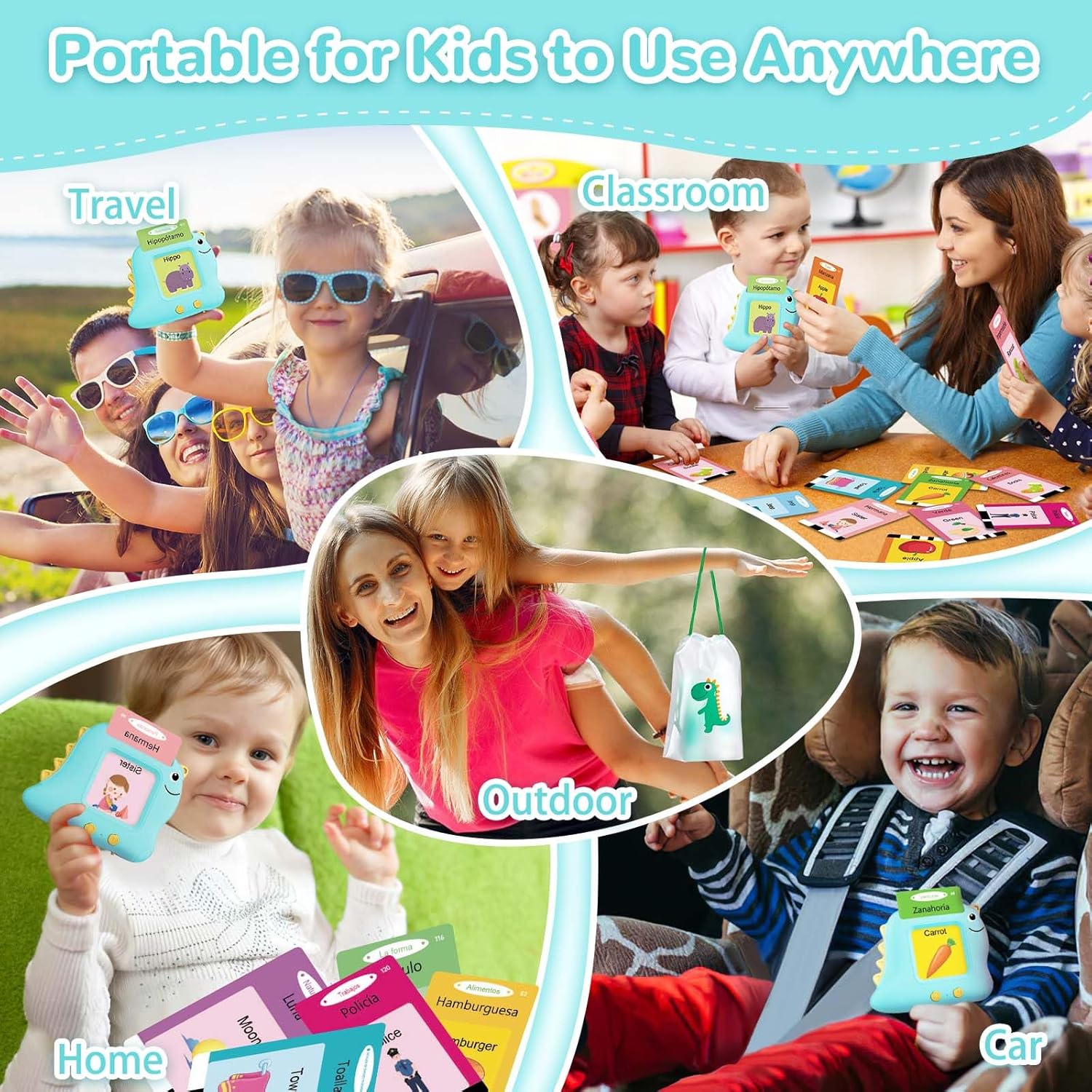 Alotwan Tarjetas didácticas bilingües para hablar españolinglés, juguetes sensoriales de aprendizaje para niños autistas, 224 palabras visuales
