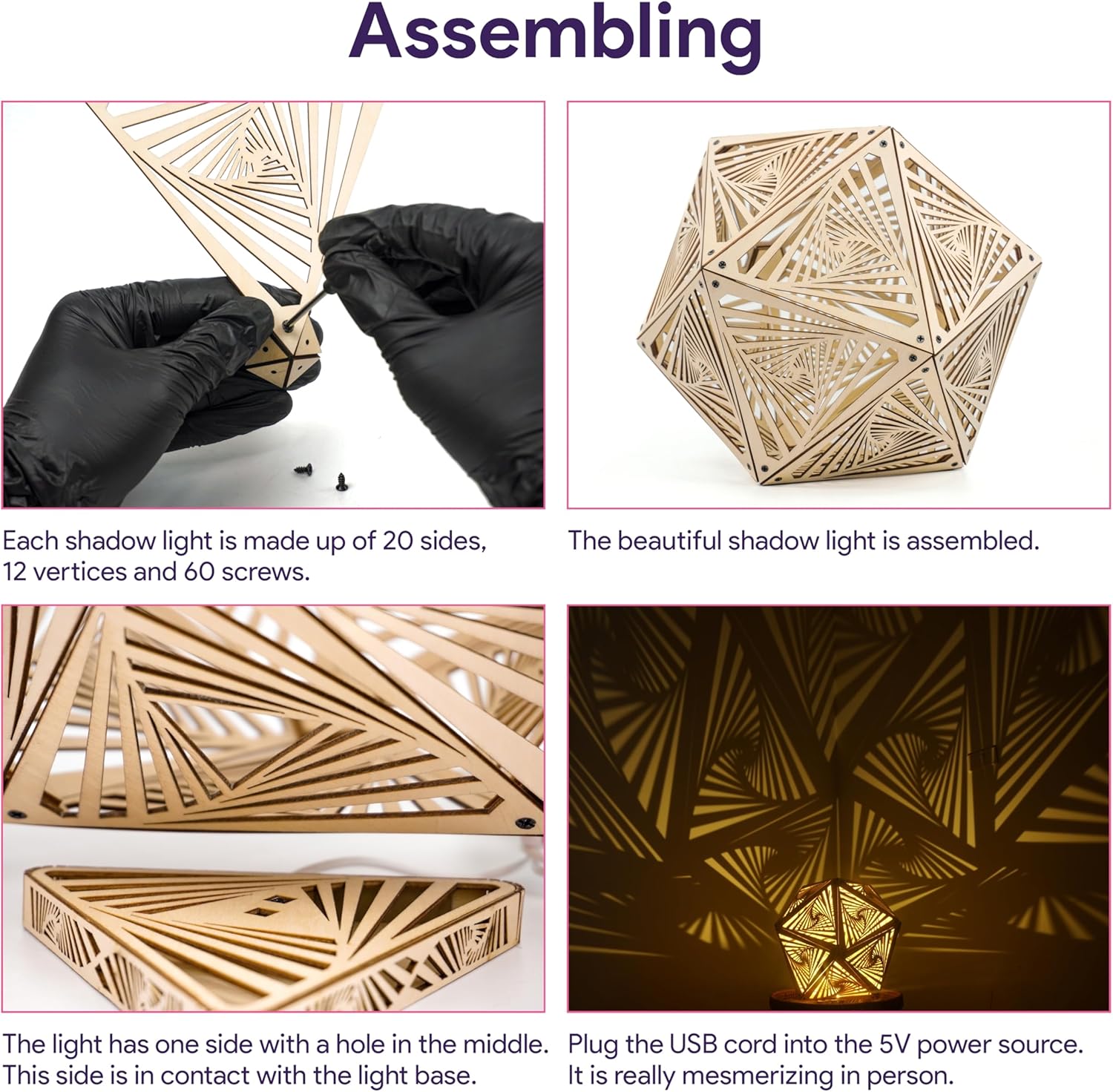 Jabihome Hyperi Lámpara de sombra RGB, luz nocturna geométrica, arte de mandala espiritual sagrado, linterna de sombra, decoración LED de madera,