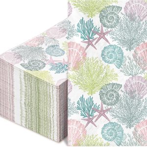 AnyDesign 100 servilletas de papel desechables para invitados de verano, diseño de estrella de mar, conchas y corales, para el hogar, cocina, baño, AnyDesign 100 servilletas de papel desechables para invitados de verano, diseño de estrella de mar, conchas y corales, para el hogar, cocina, baño,