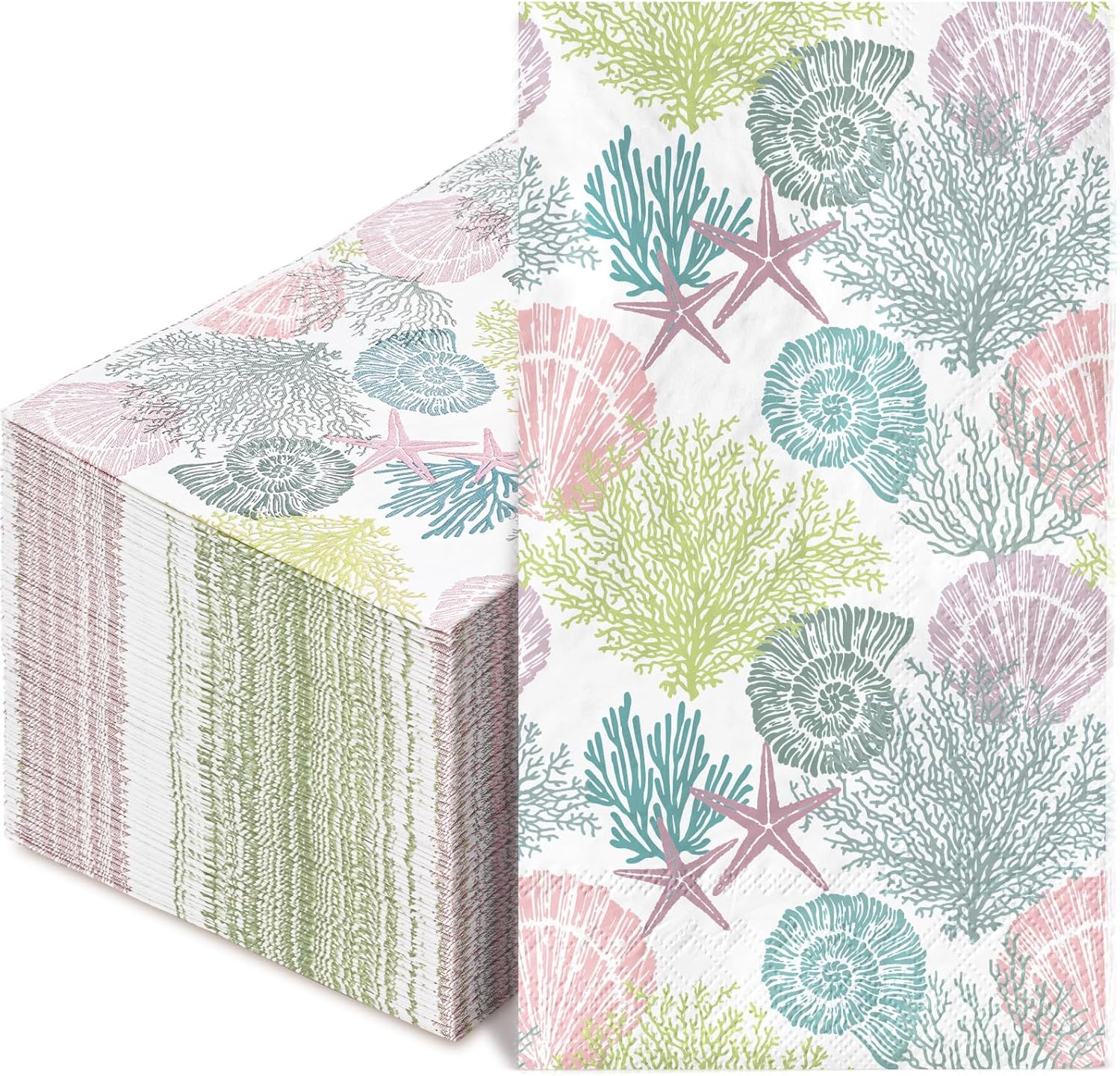 AnyDesign 100 servilletas de papel desechables para invitados de verano, diseño de estrella de mar, conchas y corales, para el hogar, cocina, baño,