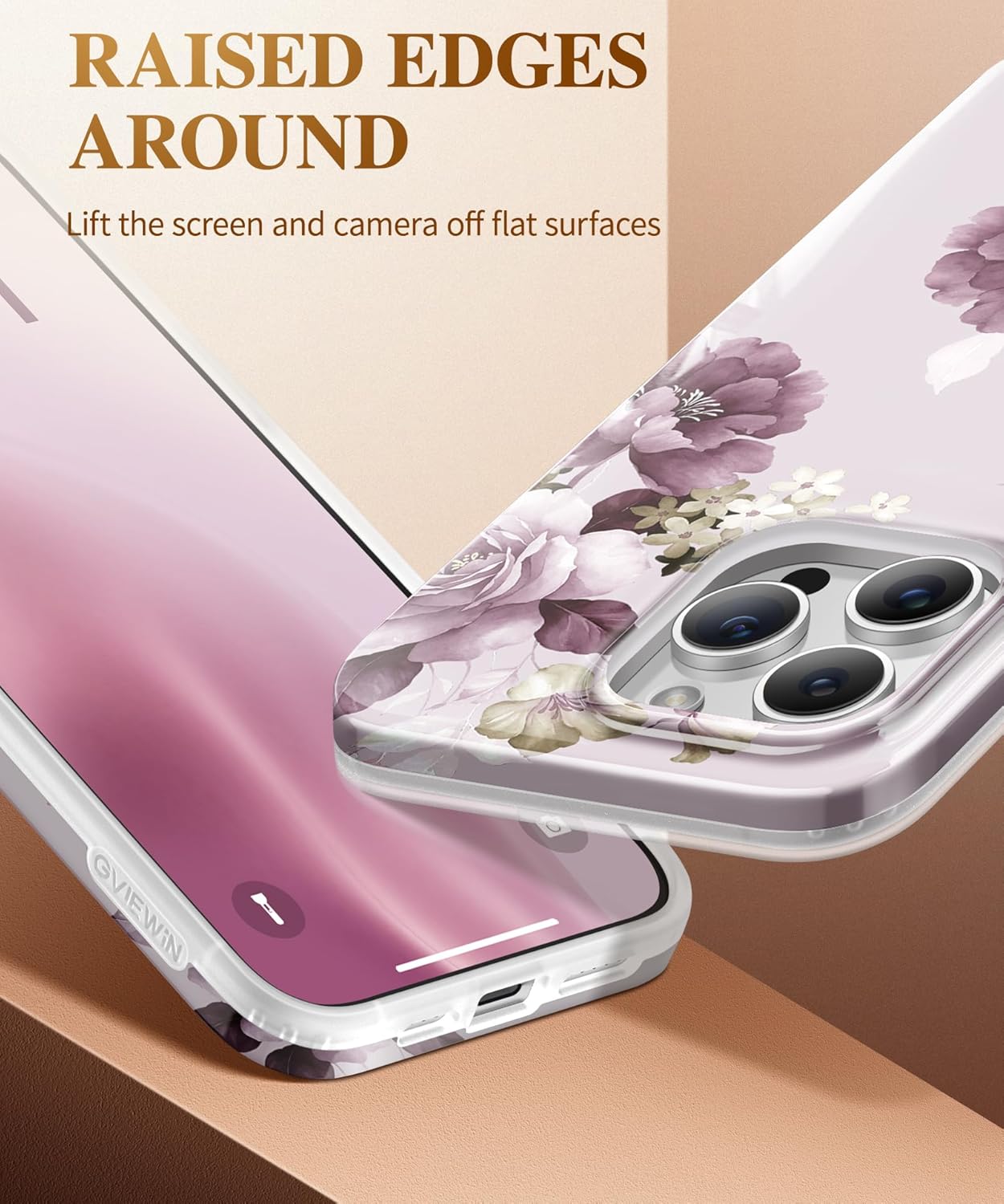 GVIEWIN Funda compatible con iPhone 15 Pro Max de 6.7 pulgadas, protector de pantalla + protector de lente de cámara, protección contra caídas a