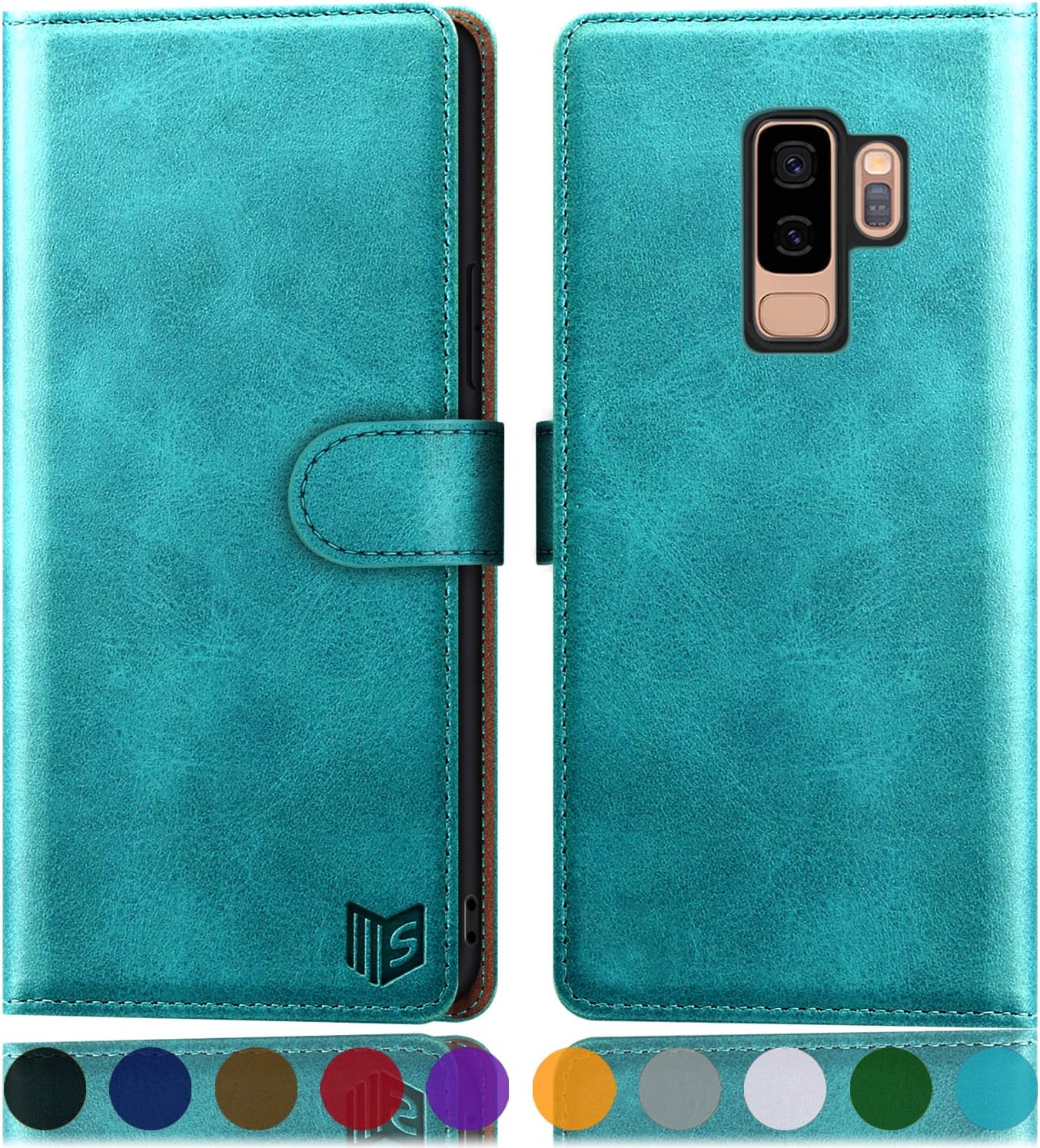 SUANPOT Funda de piel tipo cartera para Samsung Galaxy S9+  S9 Plus 6.2 (no S9 de 5.8 pulgadas) con bloqueo RFID, tarjetero de poliuretano con tapa