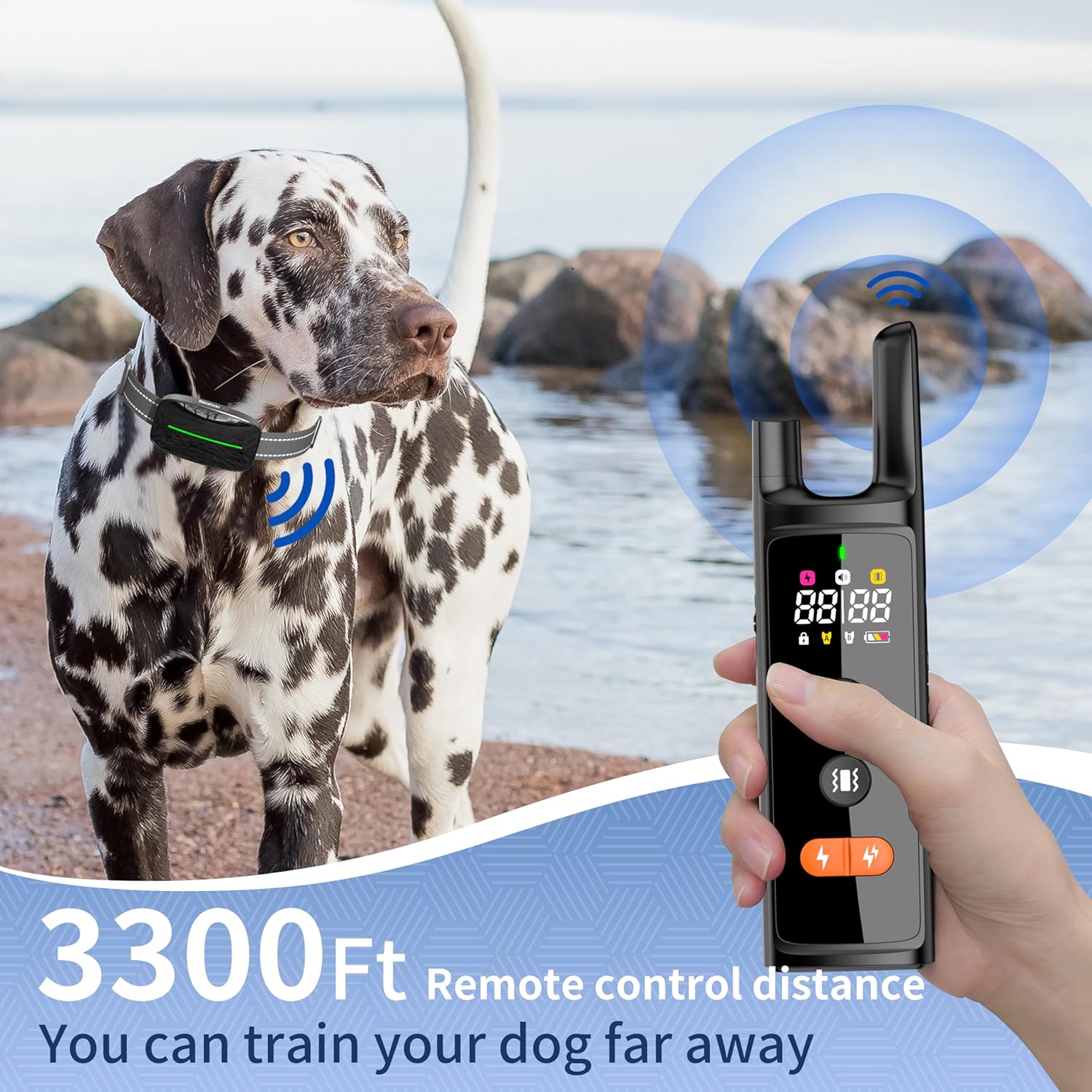 Collar de choque de entrenamiento para perros de 3300 pies con control remoto IP67 resistente al agua con 4 modos de entrenamiento, pitido,
