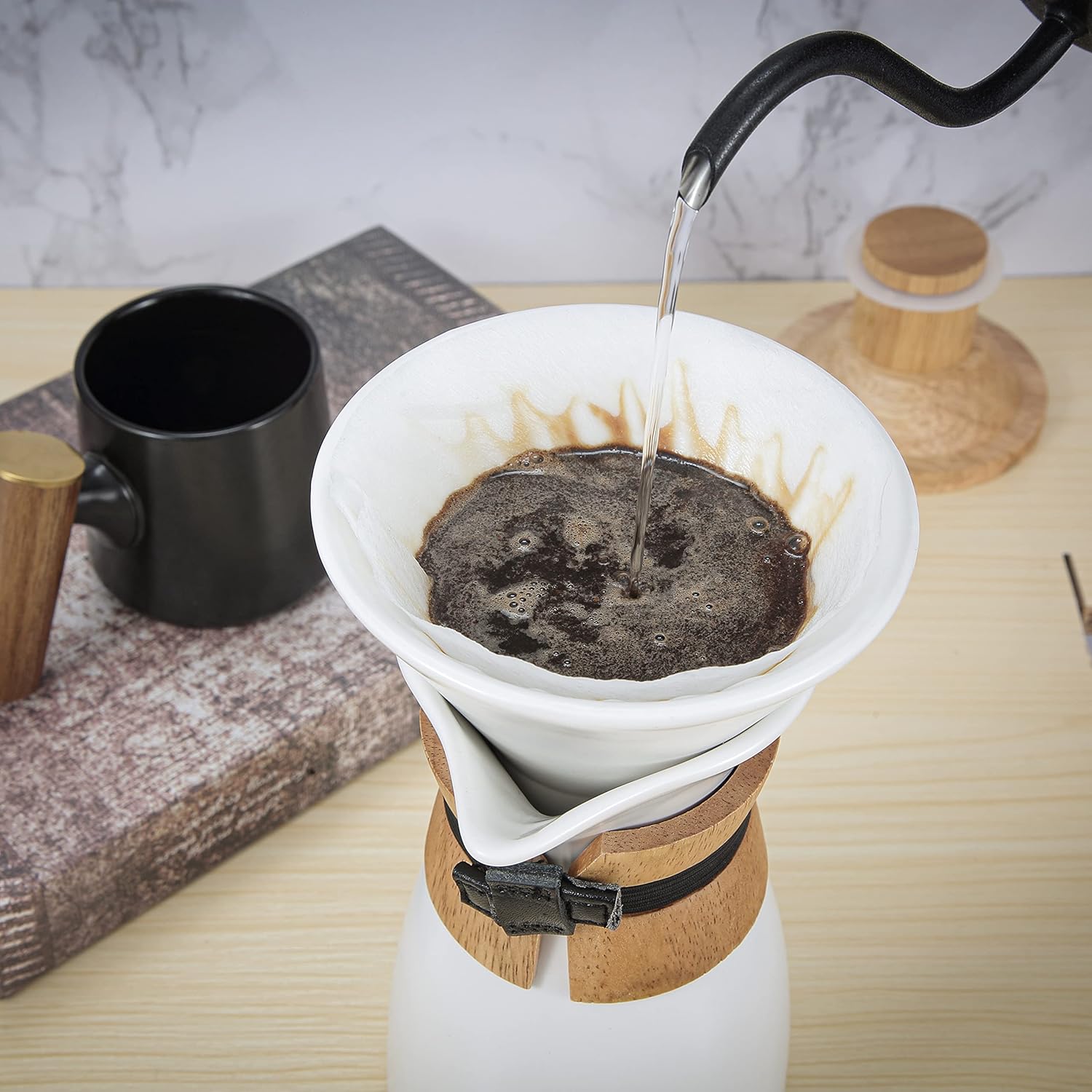 Artisan Series Pour Over Juego de cafetera de cerámica Obras de arte de porcelana, cerámica, loza o vidrio, jarra de café de goteo de mano de 19 oz