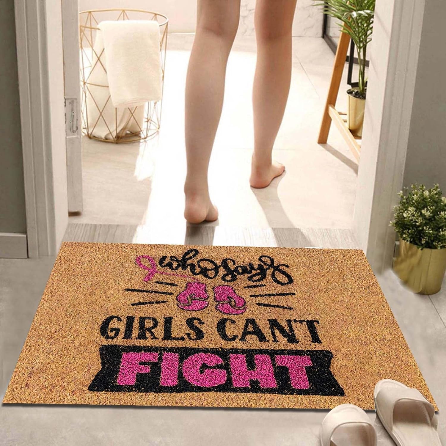 Felpudos de 24 x 16 pulgadas, diseño de cinta rosa para concientización sobre el cáncer de mama, para mujeres, jóvenes, niñas, regalos para