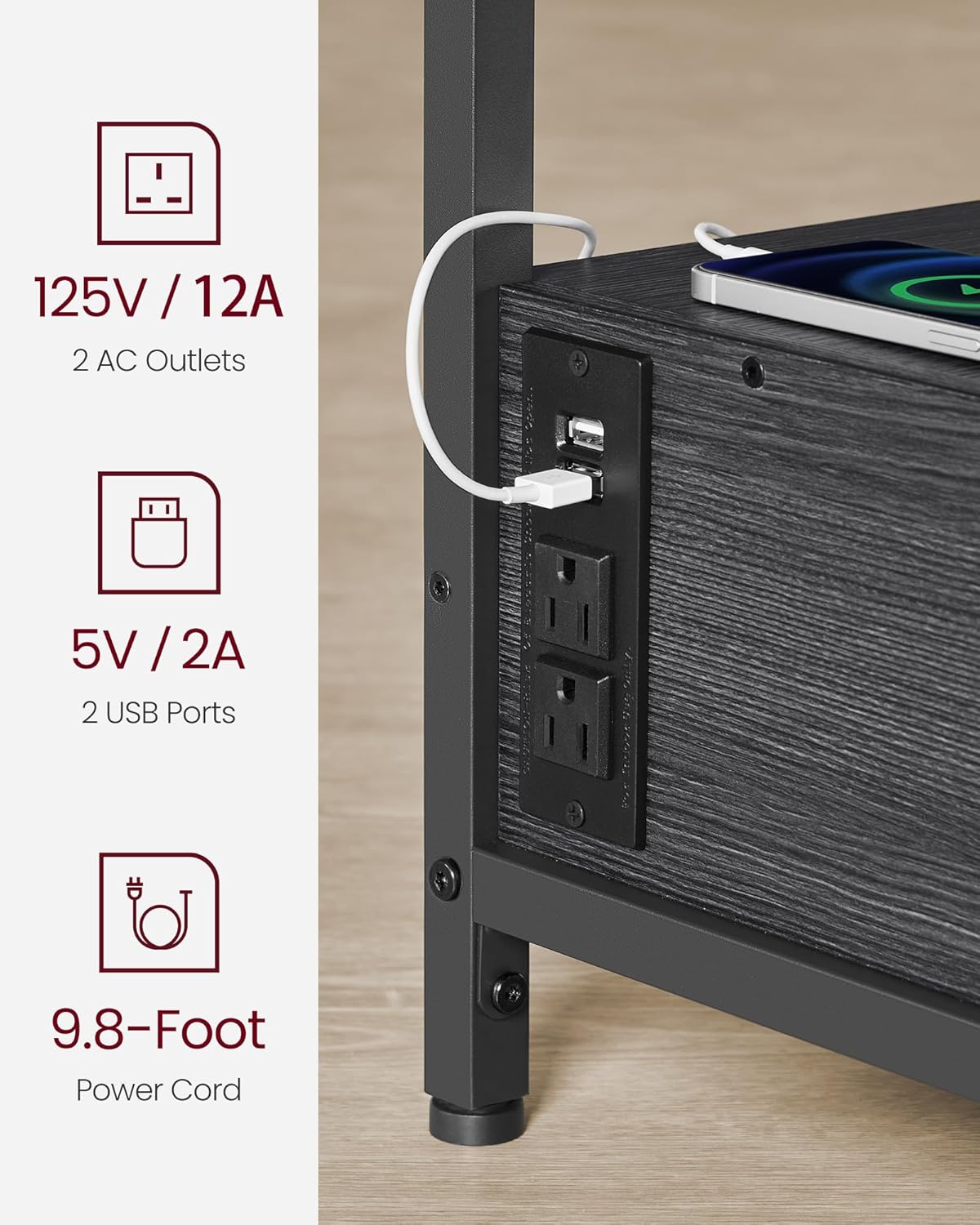 VASAGLE ULCT206B22 – Mesa de centro elevable con cajones de almacenamiento y estación de carga, mesa auxiliar para sala de estar con parte superior