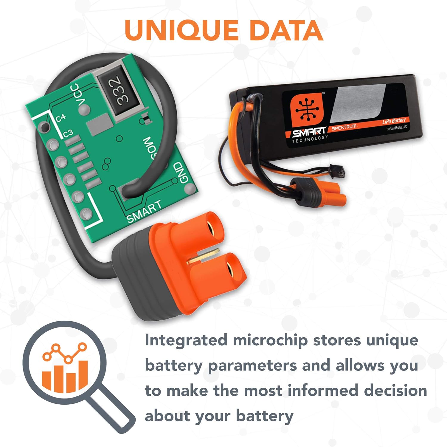 Spektrum Batería inteligente RC LiPo 5000mAh 2S 7.4V 30C con conector IC3 (compatible con EC3), estuche rígido, SPMX50002S30H3, negro