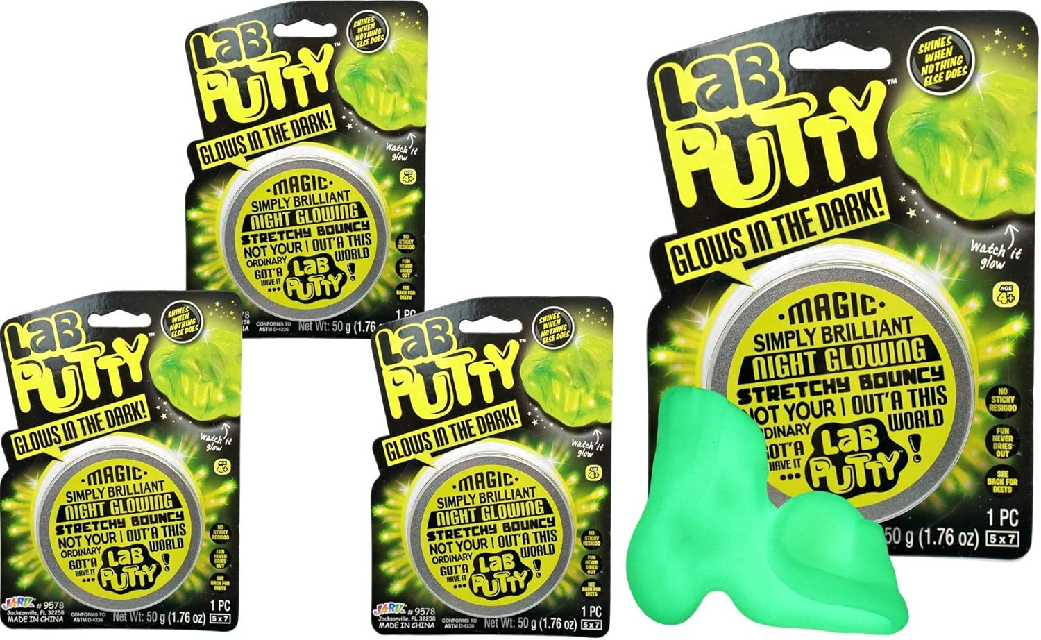 JA-RU Masilla de laboratorio mágica que brilla en la oscuridad con contenedor de lata (3 juguetes) Squishy Crazy Slime Party Favores para niños.