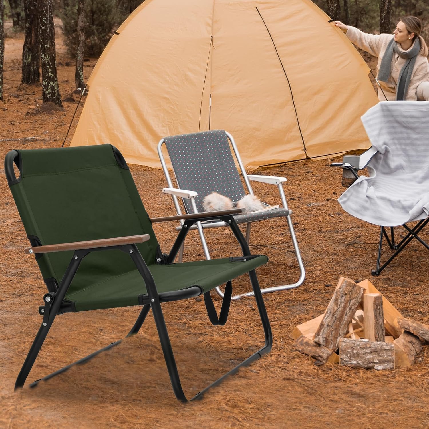 Magshion Silla de campamento de doble asiento de 39 pulgadas, soporta 330 libras para adultos, silla plegable de alta resistencia para 2 personas,