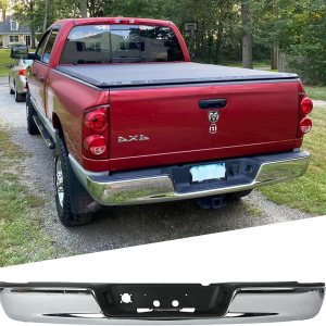Conjunto de parachoques trasero compatible con Ram 1500 2002-2008 2003-2009 Ram 2500 3500, parachoques de acero cromado de camioneta con soportes de Conjunto de parachoques trasero compatible con Ram 1500 2002-2008 2003-2009 Ram 2500 3500, parachoques de acero cromado de camioneta con soportes de