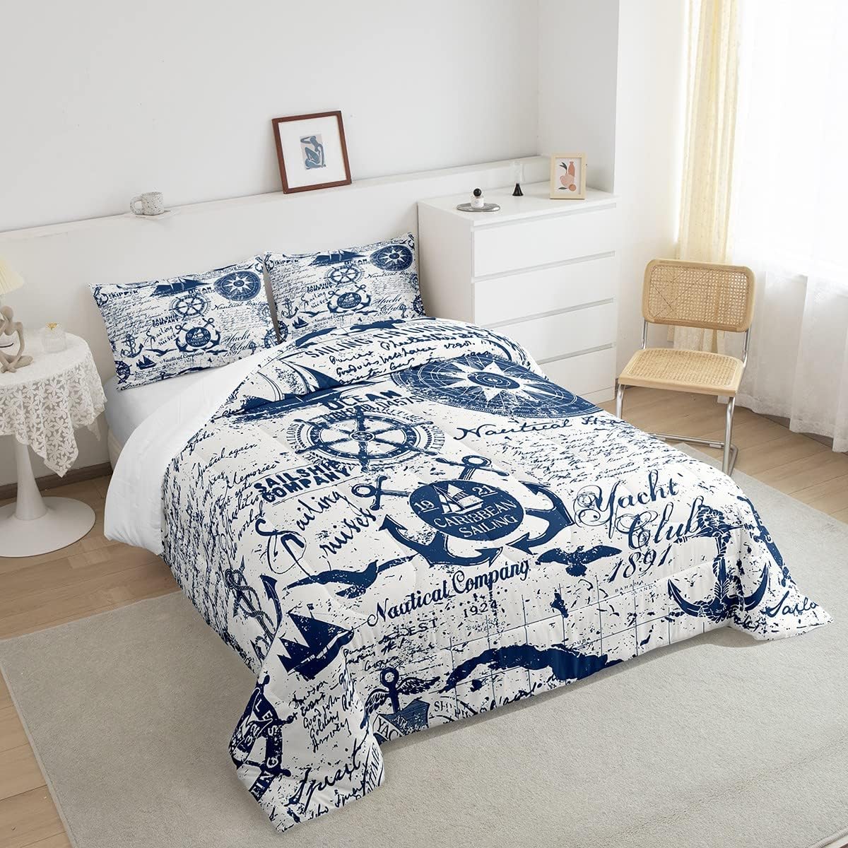 Juego de ropa de cama con estampado de timón para niños, niñas, adolescentes, decoración de dormitorio, juego de funda de edredón con temática