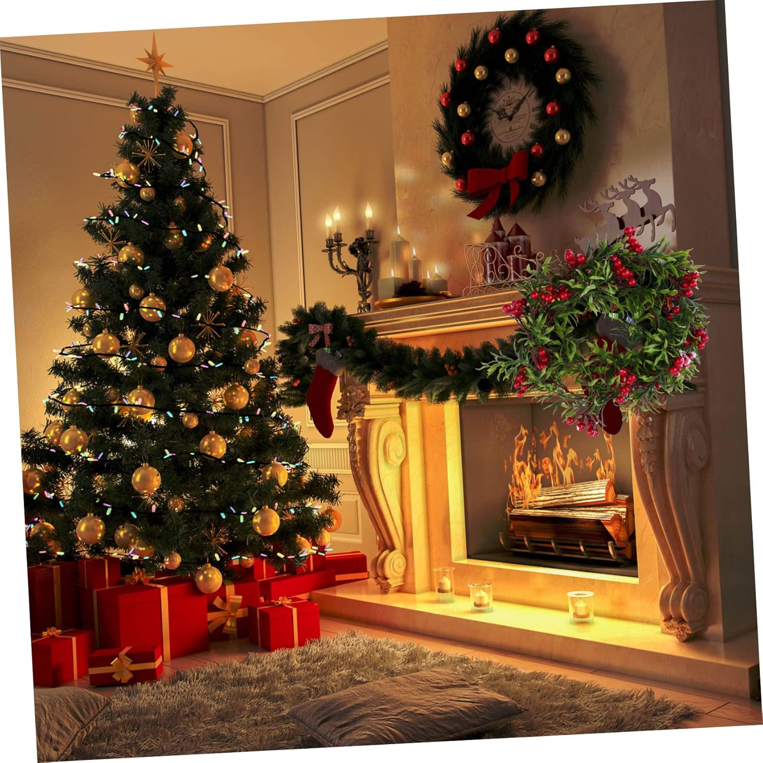 Decoración de casa de bastón de Navidad para el hogar, decoración de chimenea, guirnalda de otoño, decoración navideña para colgar en la pared,