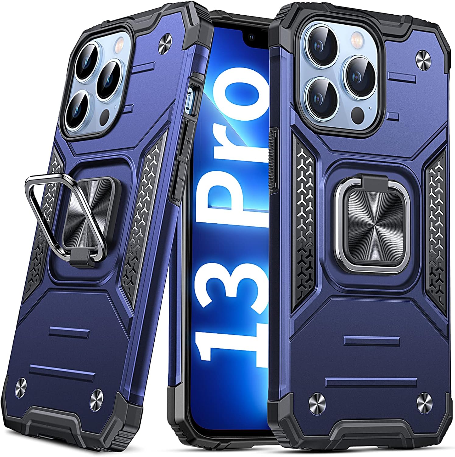 Anqrp Diseñada para iPhone 13 Pro, funda protectora de grado militar con anillo de metal mejorado soporte magnético compatible con iPhone 13 Pro