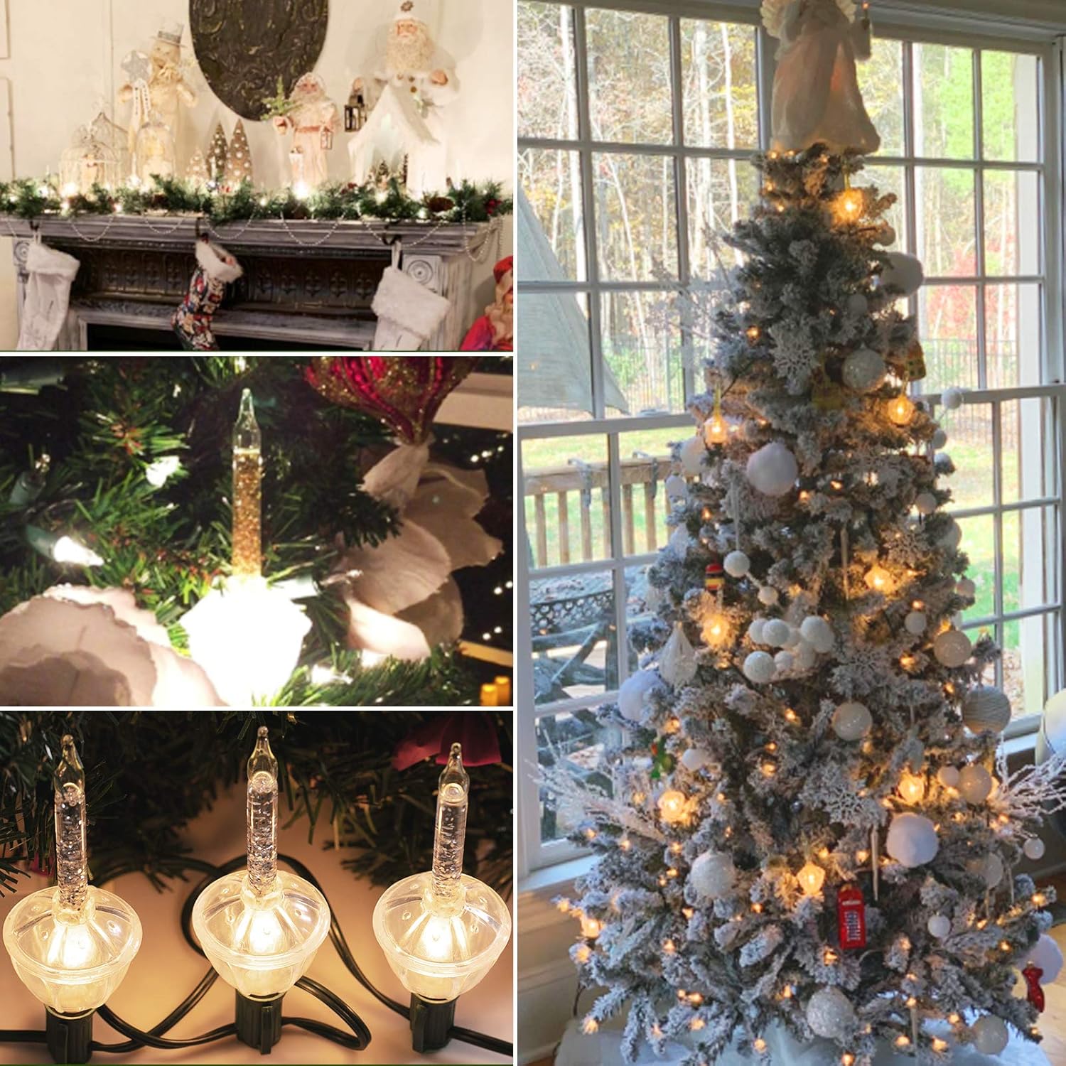 Luces de burbujas navideñas  9 bombillas transparentes tradicionales con purpurina plateada para iluminación de celebraciones navideñas, alambre