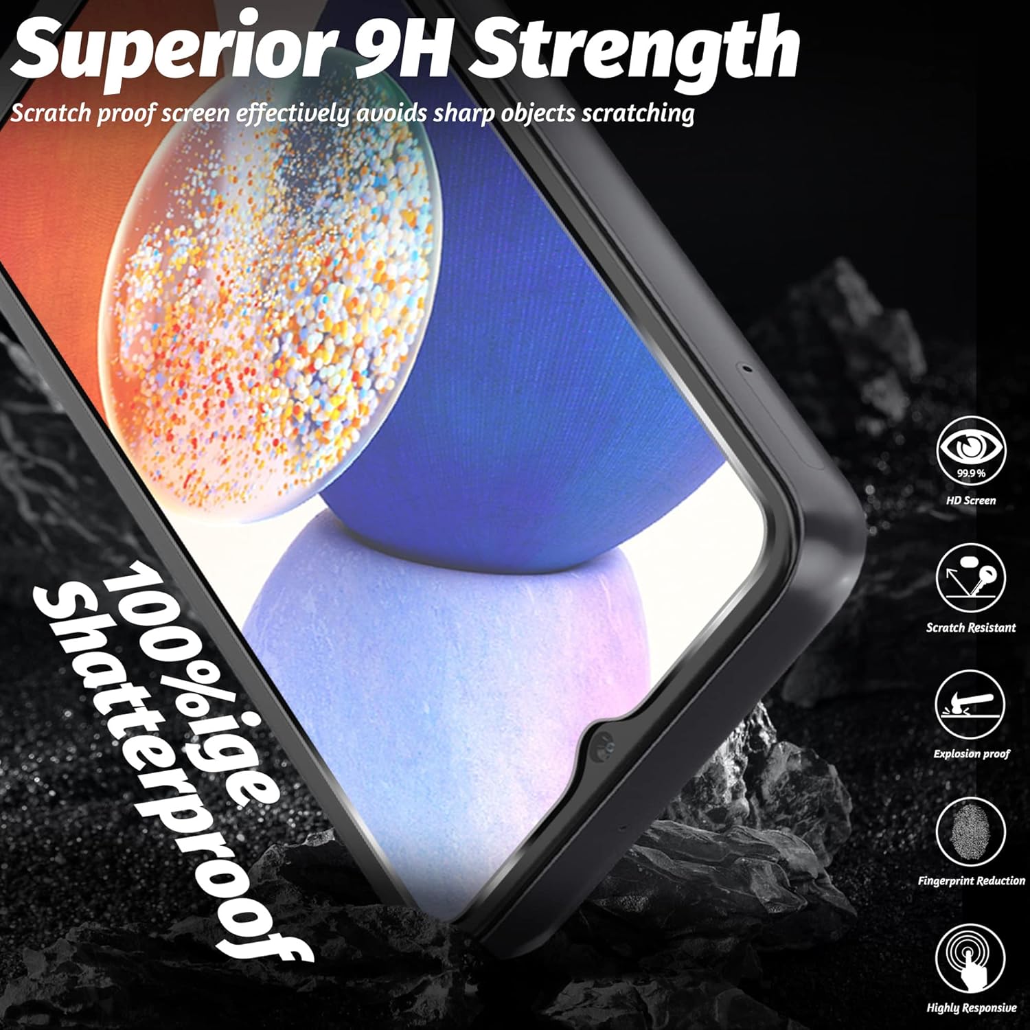 Orzero – Protector de pantalla de vidrio templado compatible con Samsung Galaxy A14 5G, bordes de arco 2.5D, 9H, antiarañazos, de alta definición,