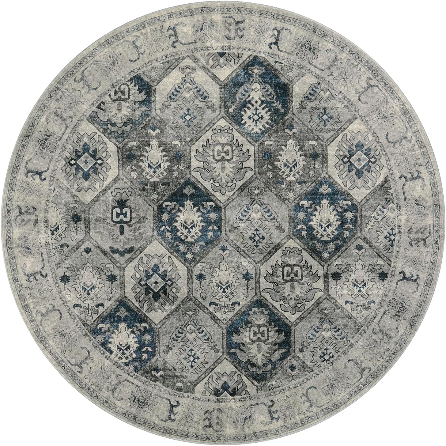 Lahome Round Rugs – Alfombra circular lavable de 6 pies para sala de estar, alfombra de dormitorio, alfombra de dormitorio, enrejado marroquí de