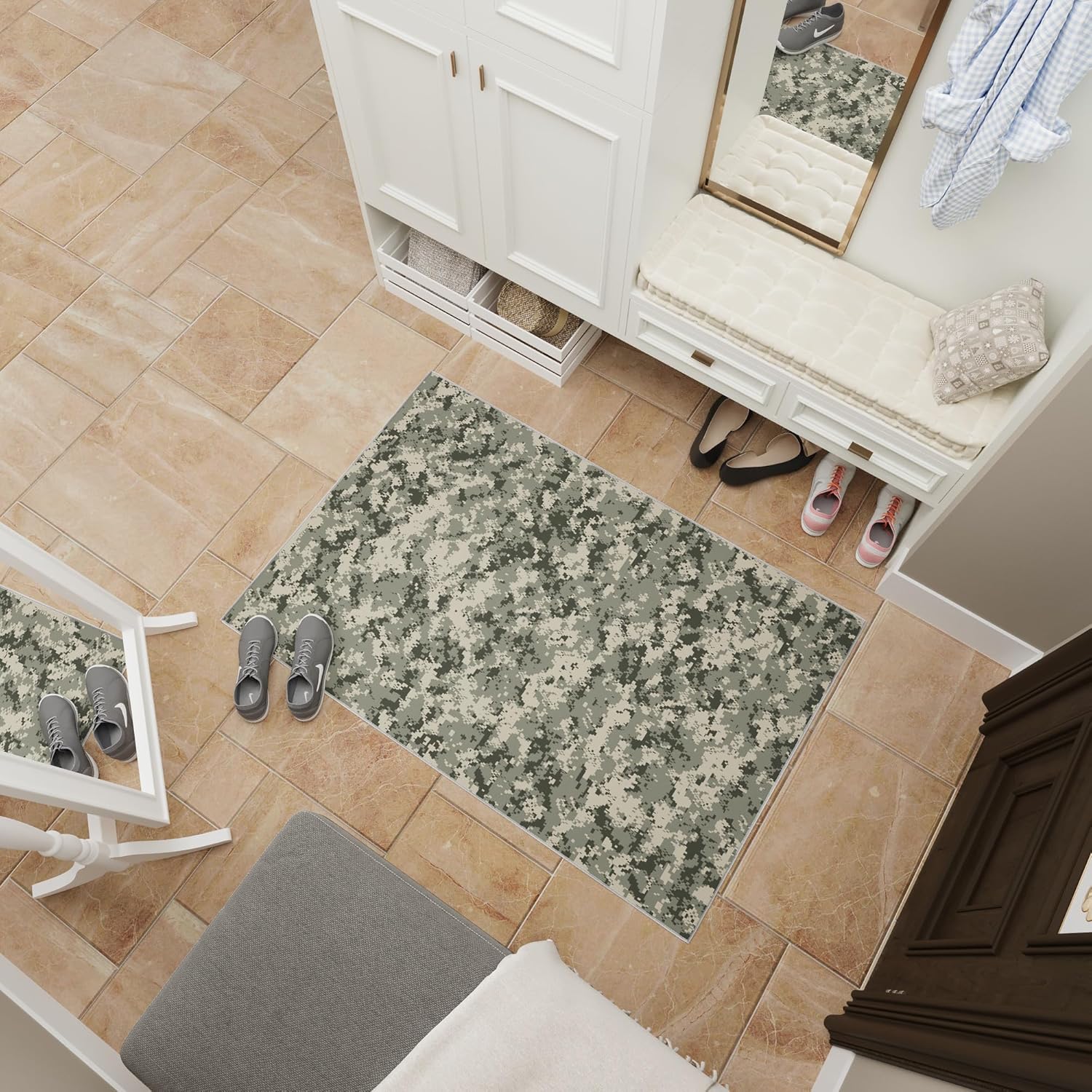 Ottomanson US Army – Alfombras antideslizantes de goma con diseño de camuflaje, 3 x 5 pies, lavables a máquina, alfombras para sala de estar,