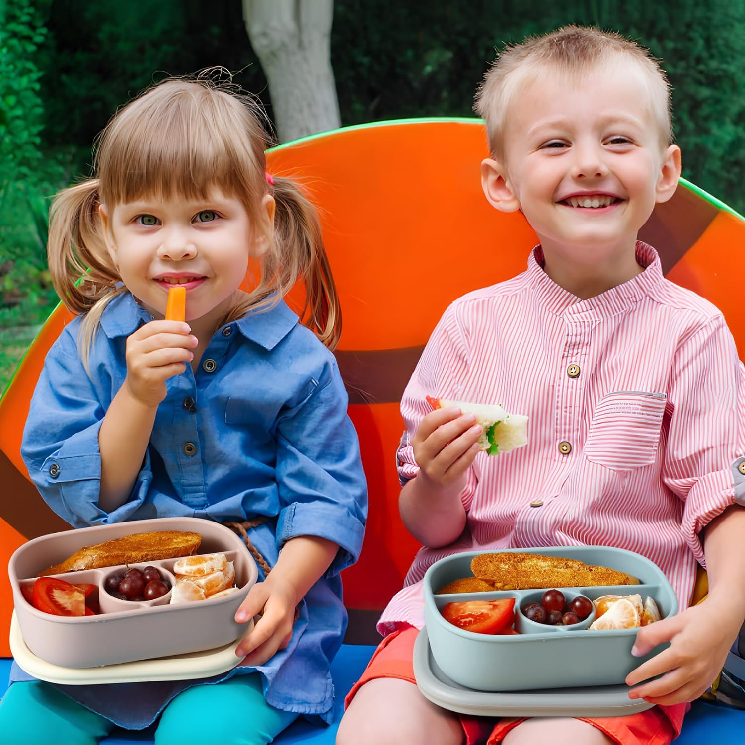 PandaEar Lonchera Bento de silicona para niños pequeños, lonchera de grado alimenticio a prueba de fugas, apta para microondas y lavavajillas (azul)