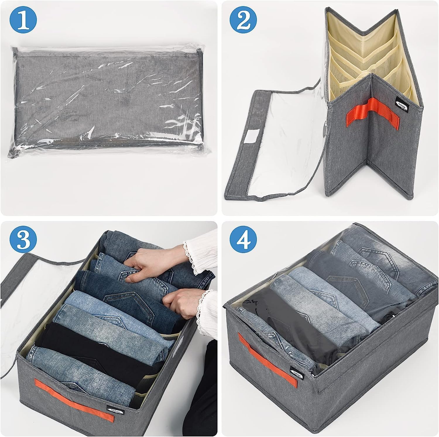 Organizadores de armario y contenedores de almacenamiento con tapa transparente, organizador de almacenamiento de ropa para armario, 7 rejillas,
