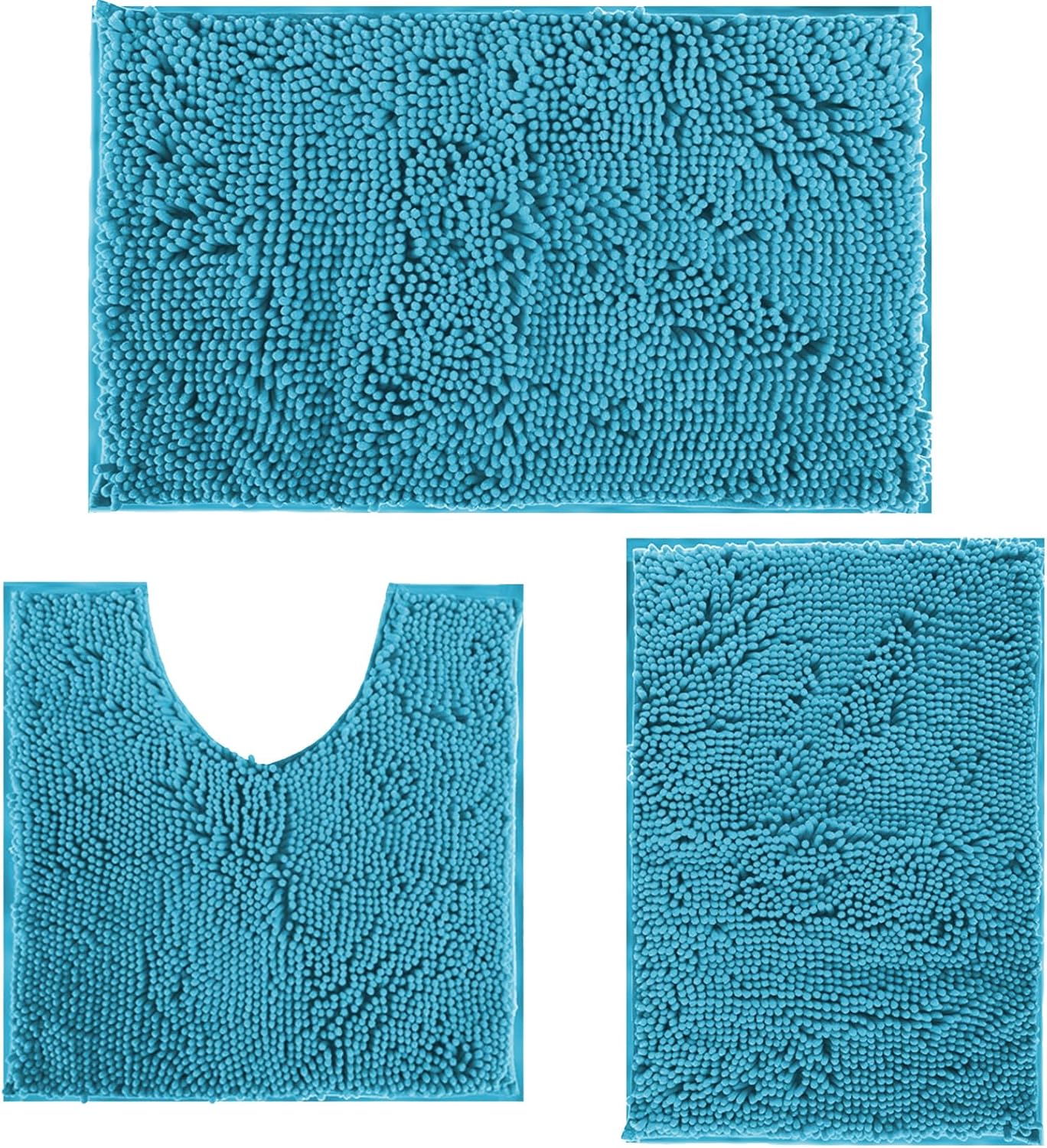 Juego de 3 tapetes de baño de color verde azulado para baño, juego de alfombras de baño de Chenillen antideslizantes, alfombras peludas absorbentes,