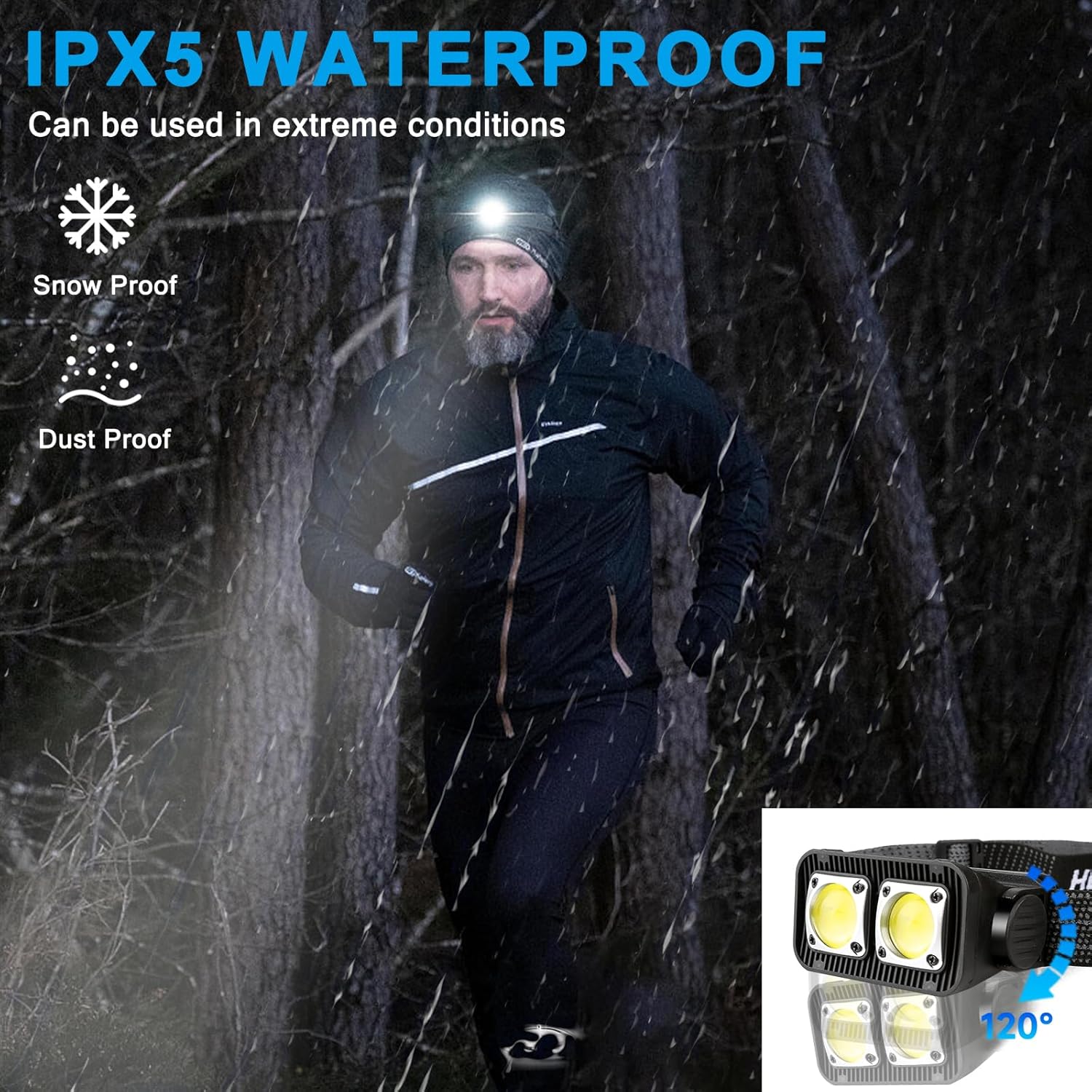 Linterna frontal recargable, sensor de movimiento de 1000 lúmenes, lámpara LED recargable para exteriores, impermeable, IPX4, para caminar por la