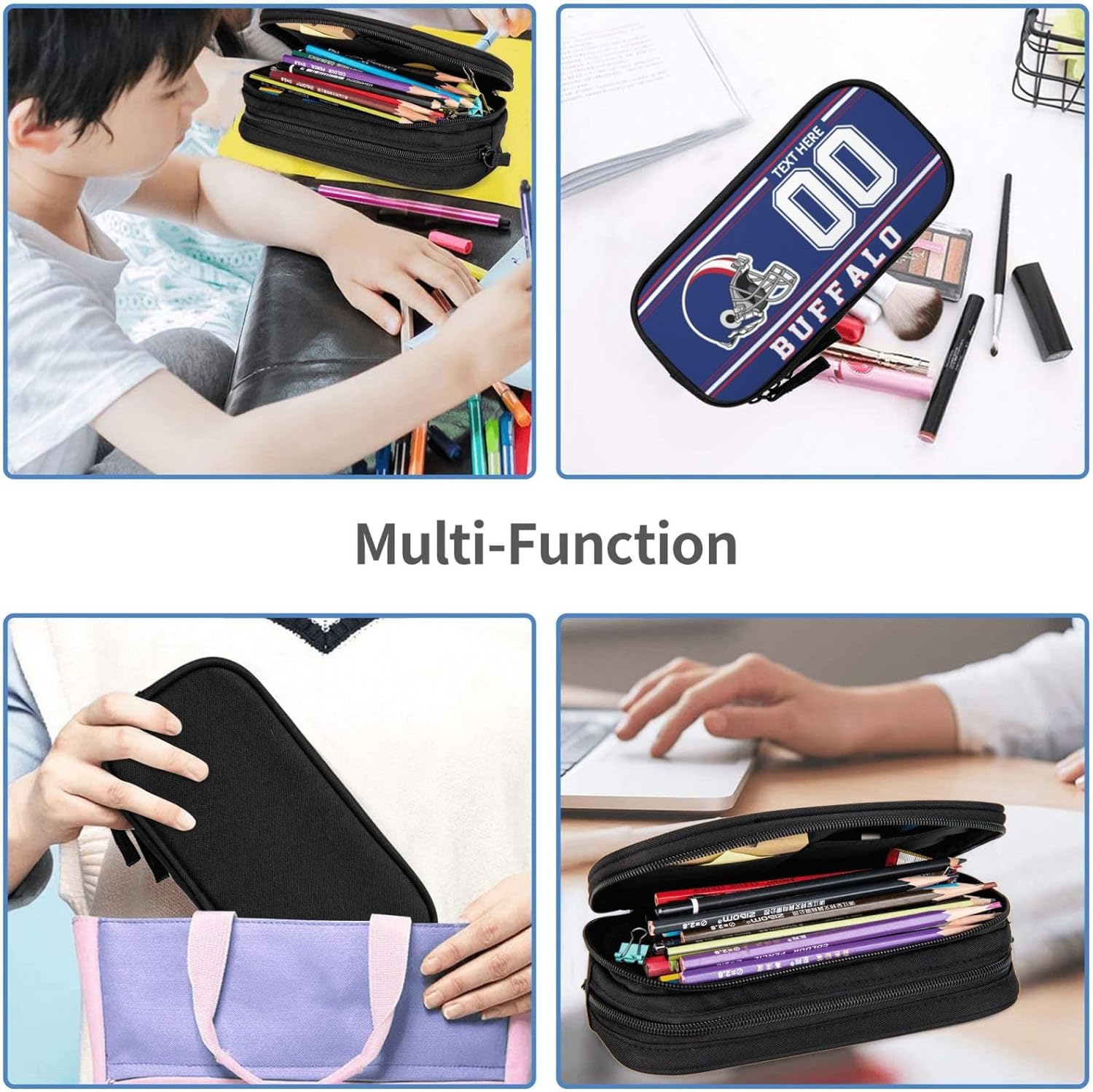 Midkepf Estuche para lápices de búfalo, caja de lápices personalizada con nombre y número, estuche personalizado de estilo de fútbol, estuche de