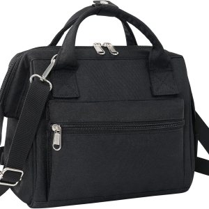 Lonchera negra para mujer con correa para el hombro, pequeña lonchera aislada para adultos, mochila de almuerzo a prueba de fugas para el trabajo, Lonchera negra para mujer con correa para el hombro, pequeña lonchera aislada para adultos, mochila de almuerzo a prueba de fugas para el trabajo,