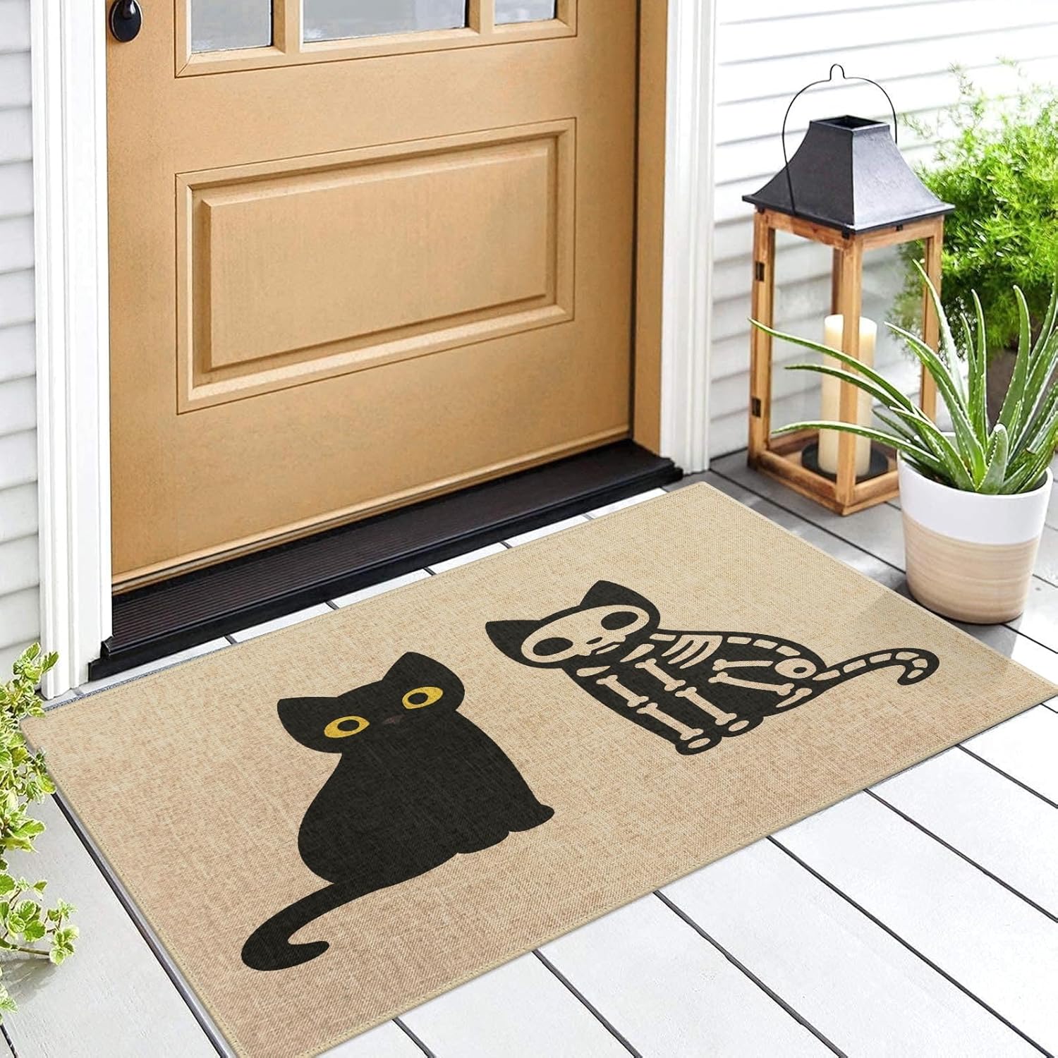 Tapete para puerta de gato, tapete de bienvenida con diseño de calavera, bonito tapete para puerta delantera, tapete para entrada interior y