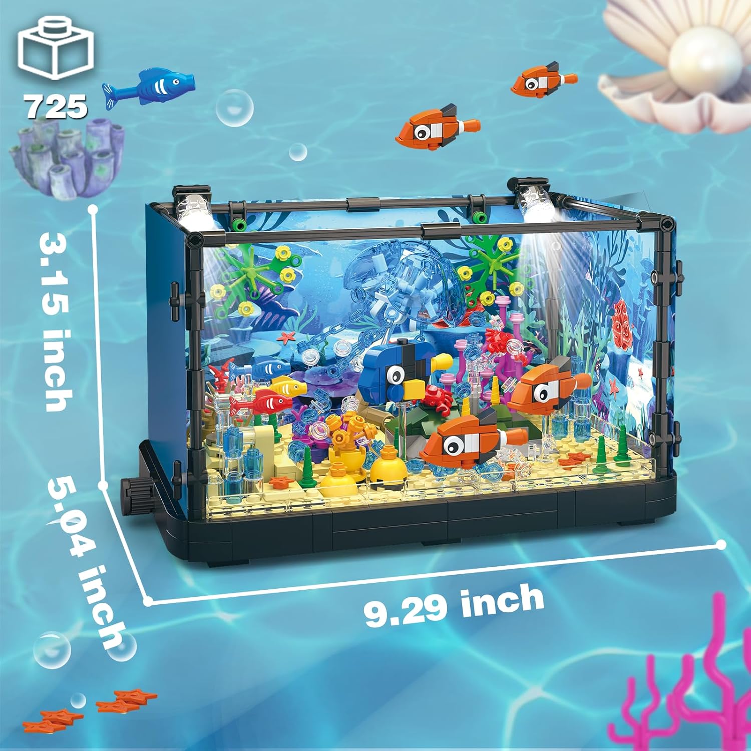 QLT QIAOLETONG Kits de bloques de construcción de peces de peces con luces LED, regalos creativos de animales marinos para niños y adultos (725